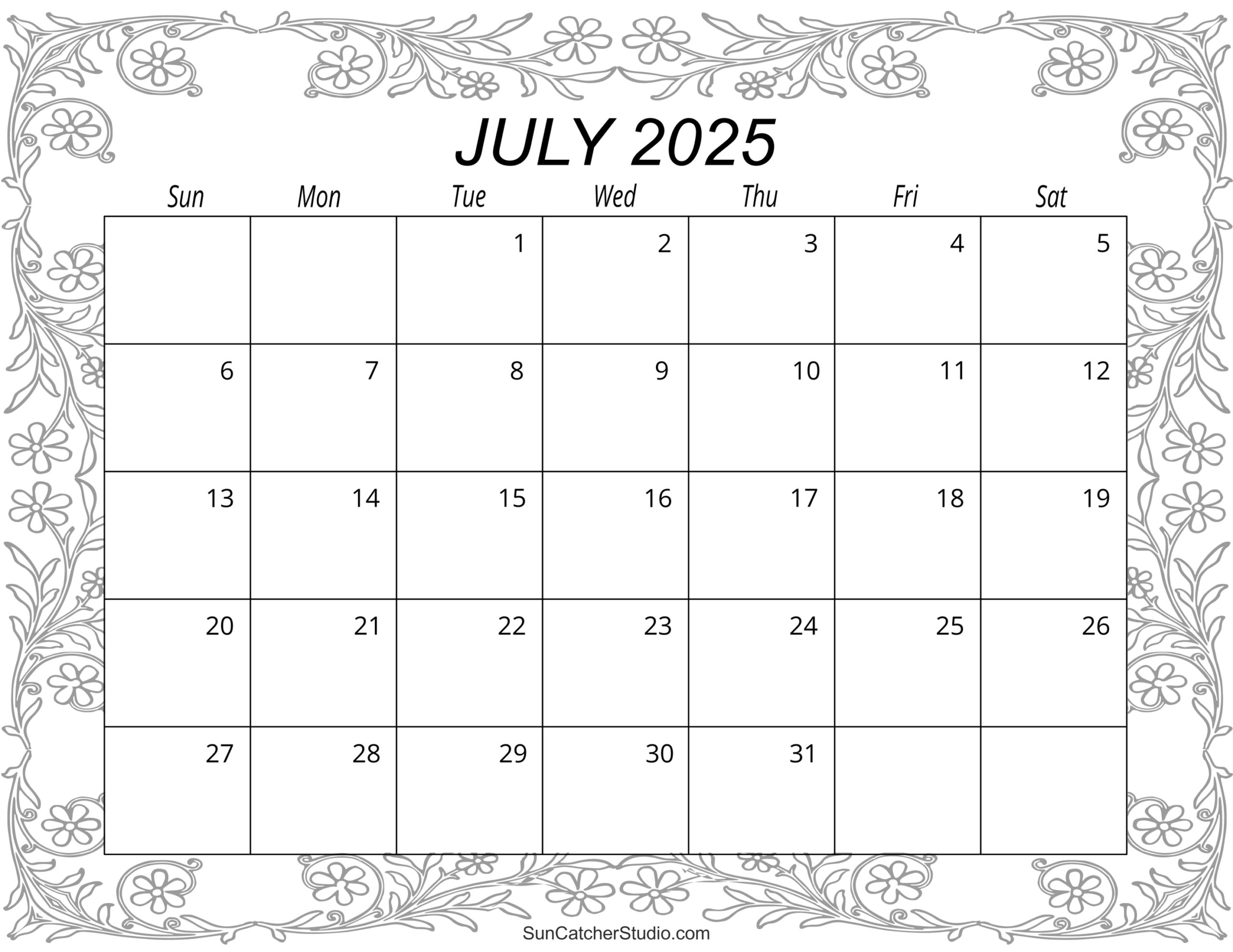 July 2025 Downloadable Calendar