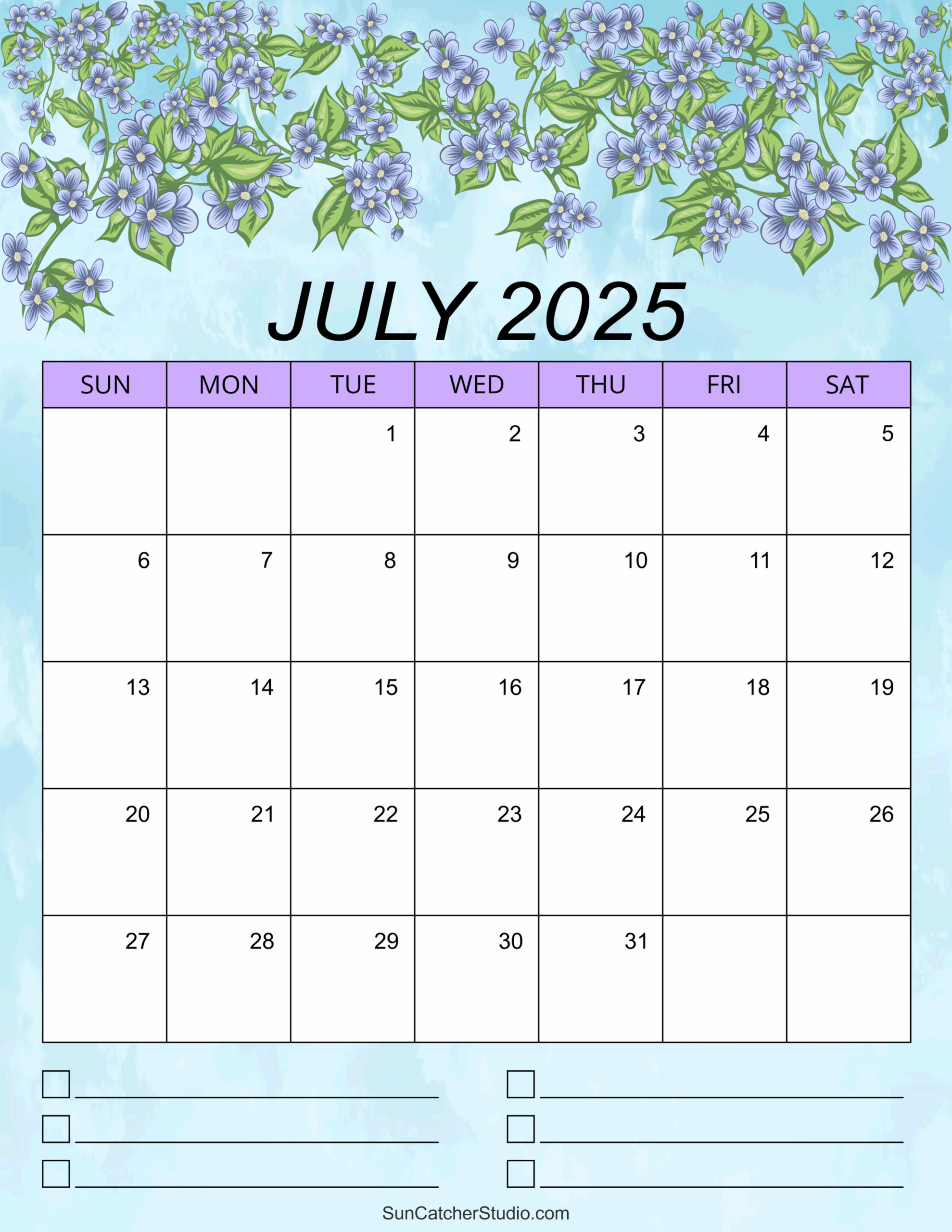 Free Printable 2025 Monthly Calendar July