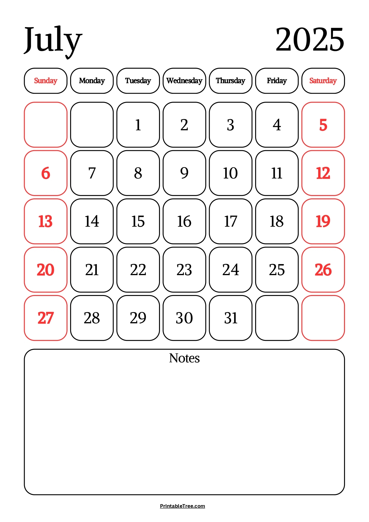 July 2025 Calendar Printable PDF Template With Holidays