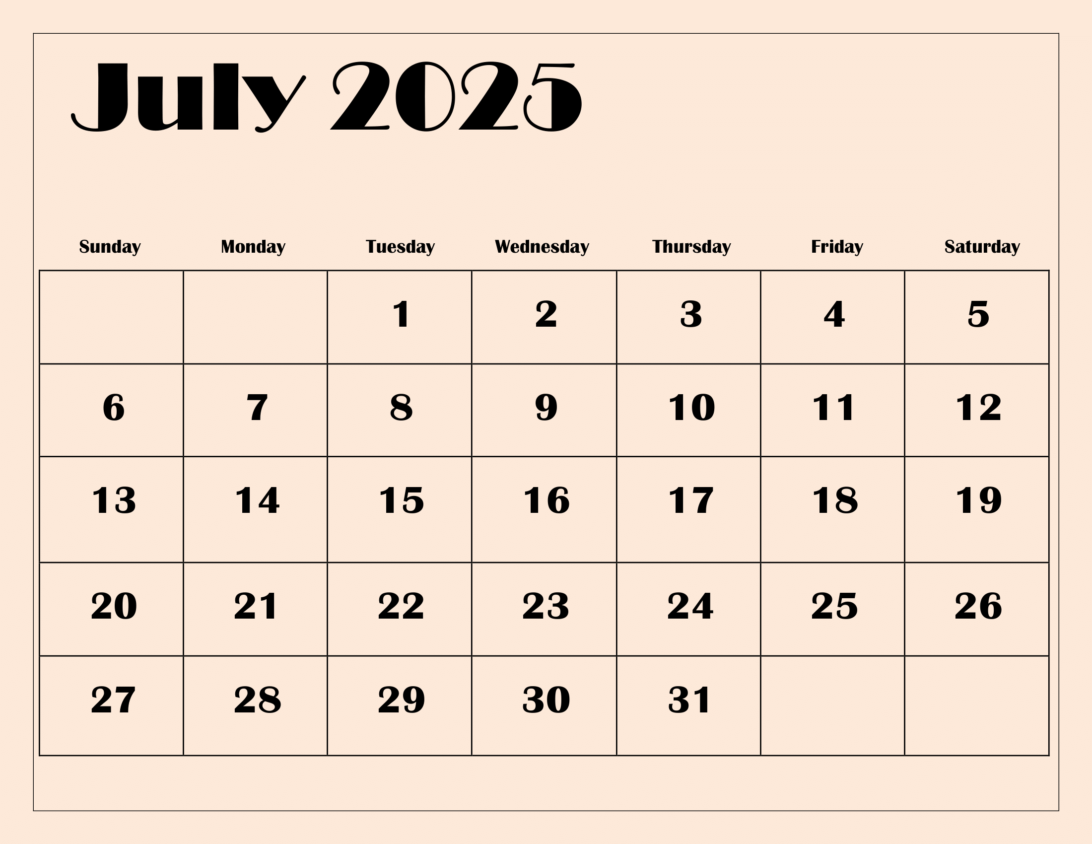 July 2025 Calendar Of Events