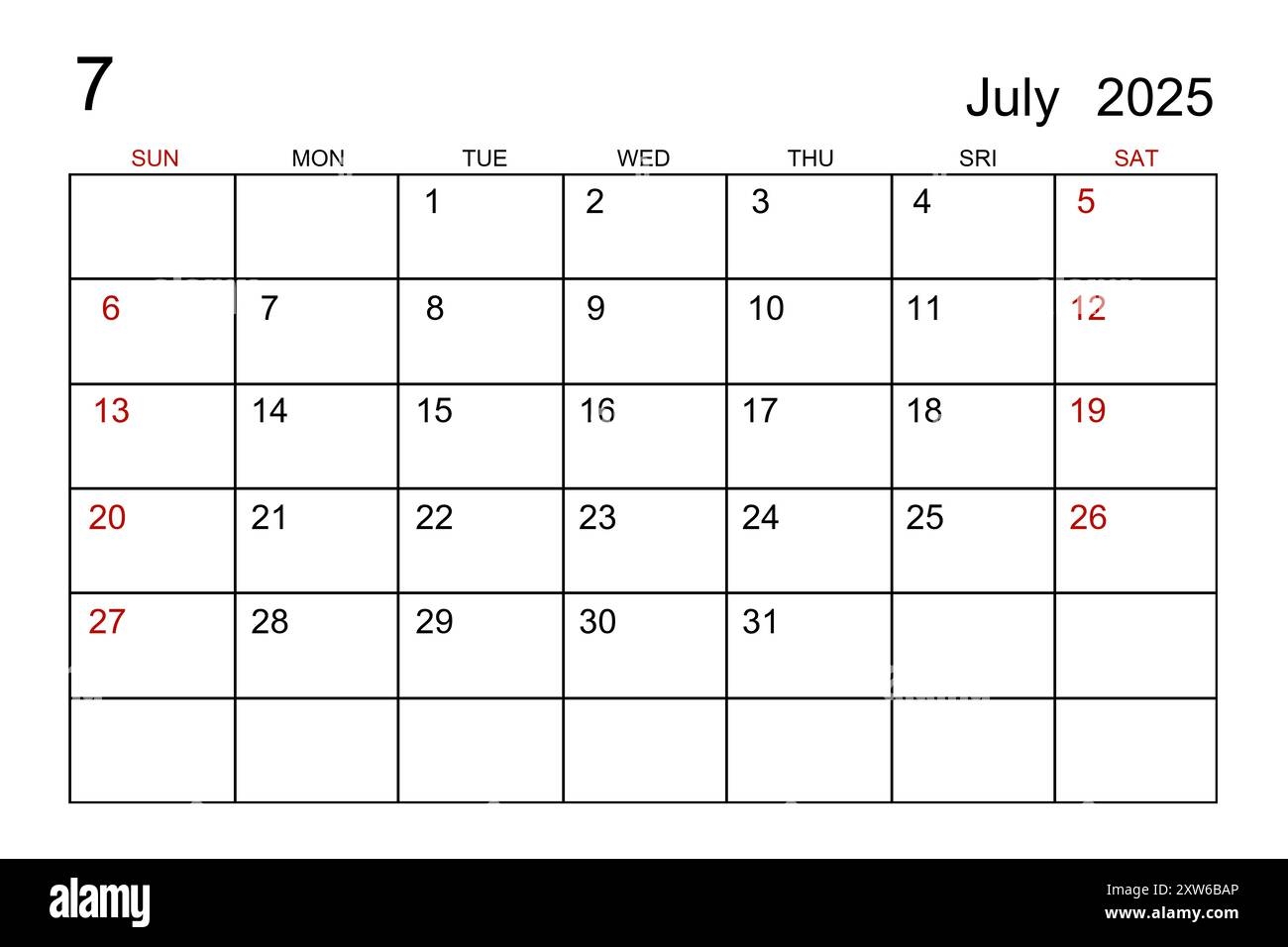 Template For July 2025 Calendar