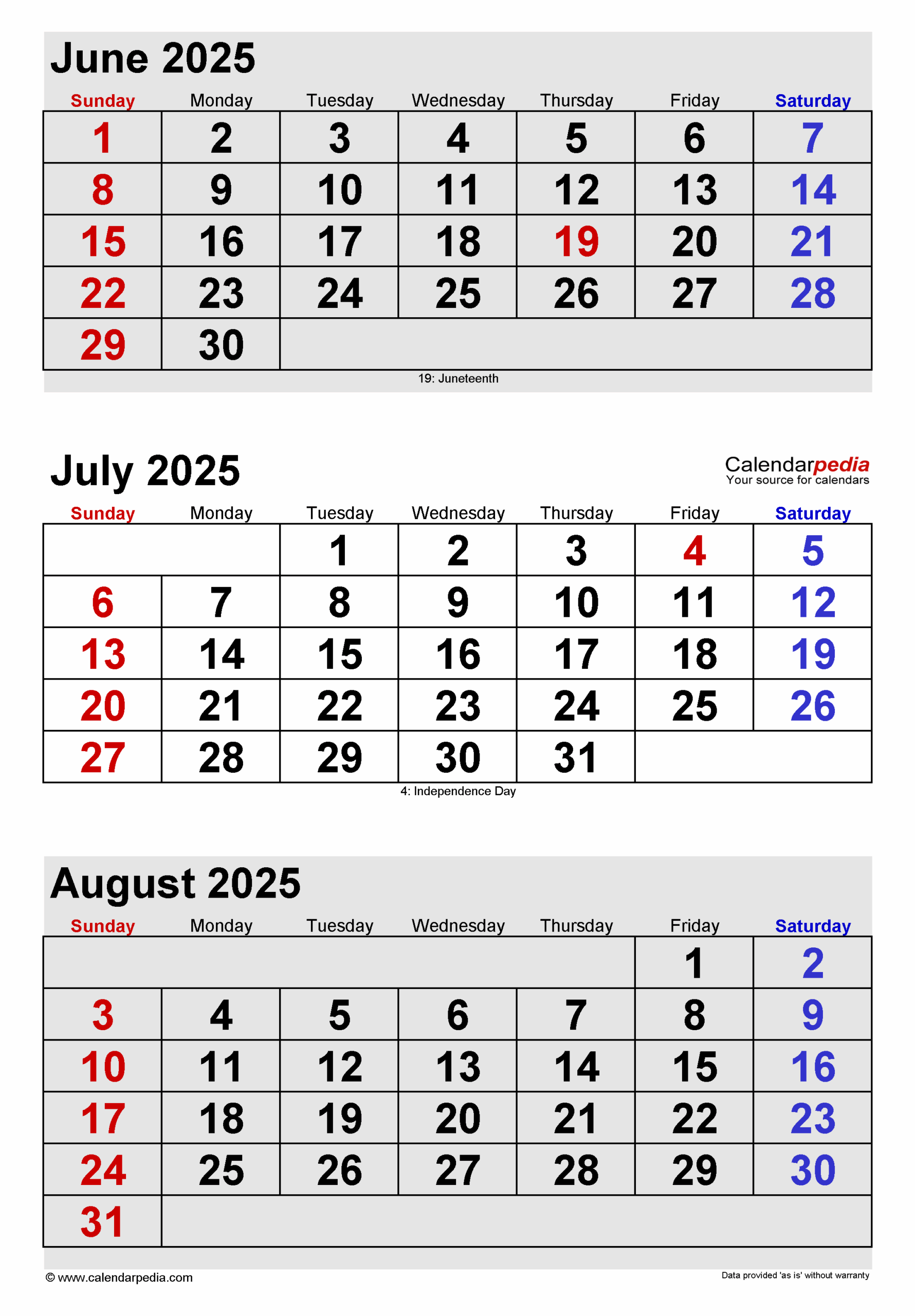June July And August 2025 Printable Calendar