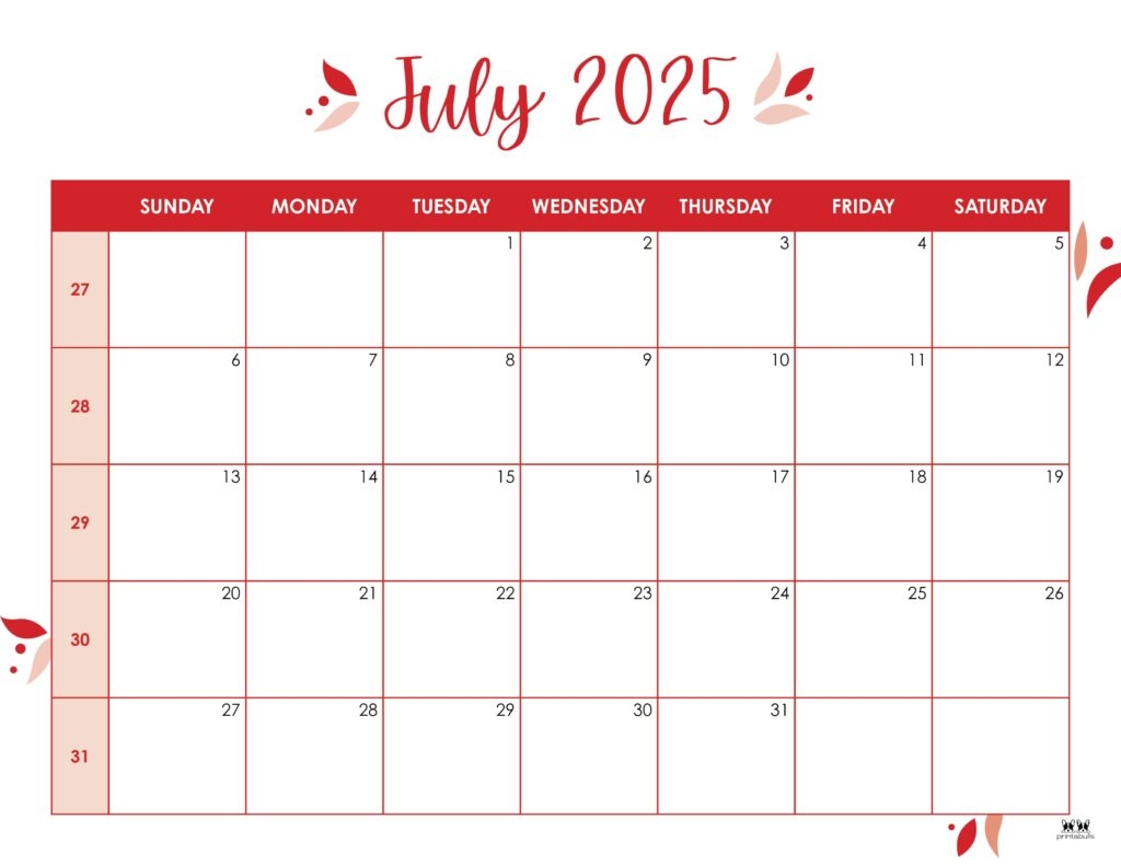 2 July 2025 Calendar Printable