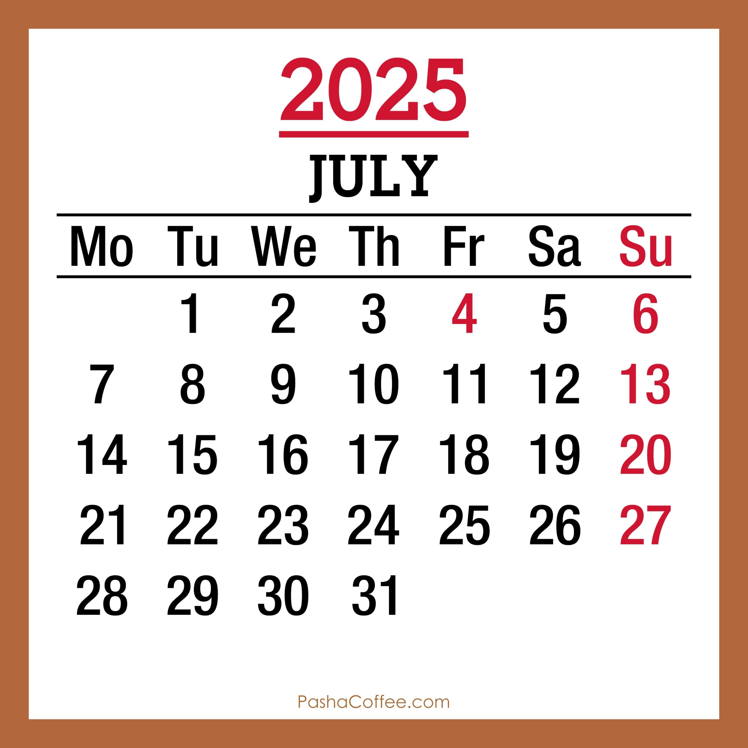 Holiday Calendar 2025 July