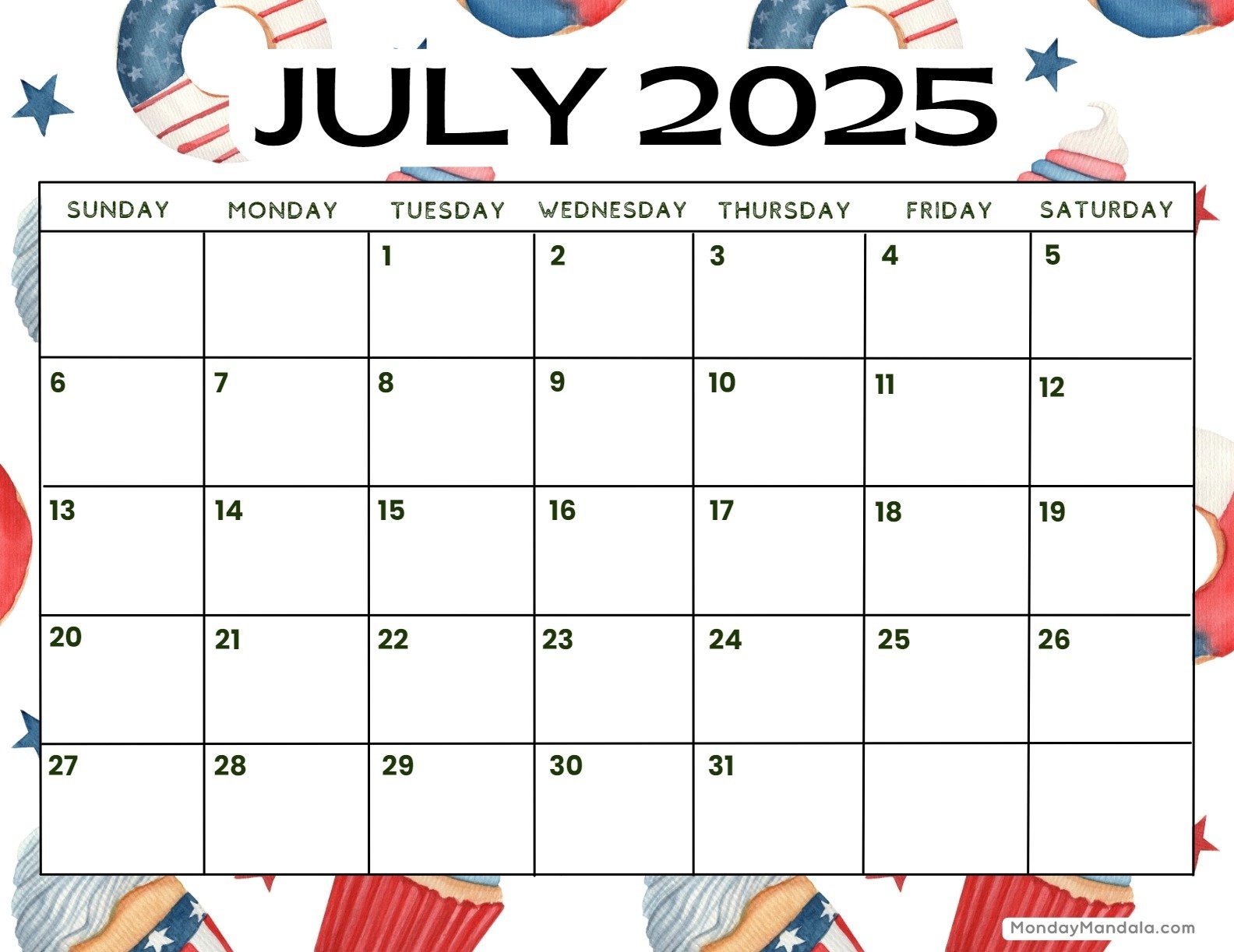 July 2025 Daily Calendar