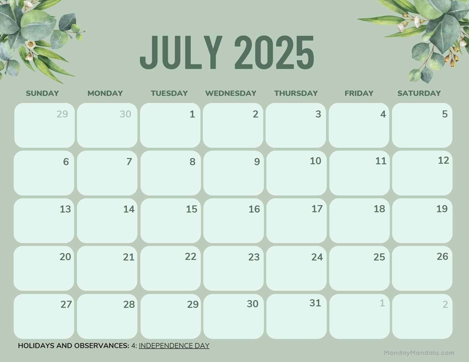July 2025 Calendar Weather