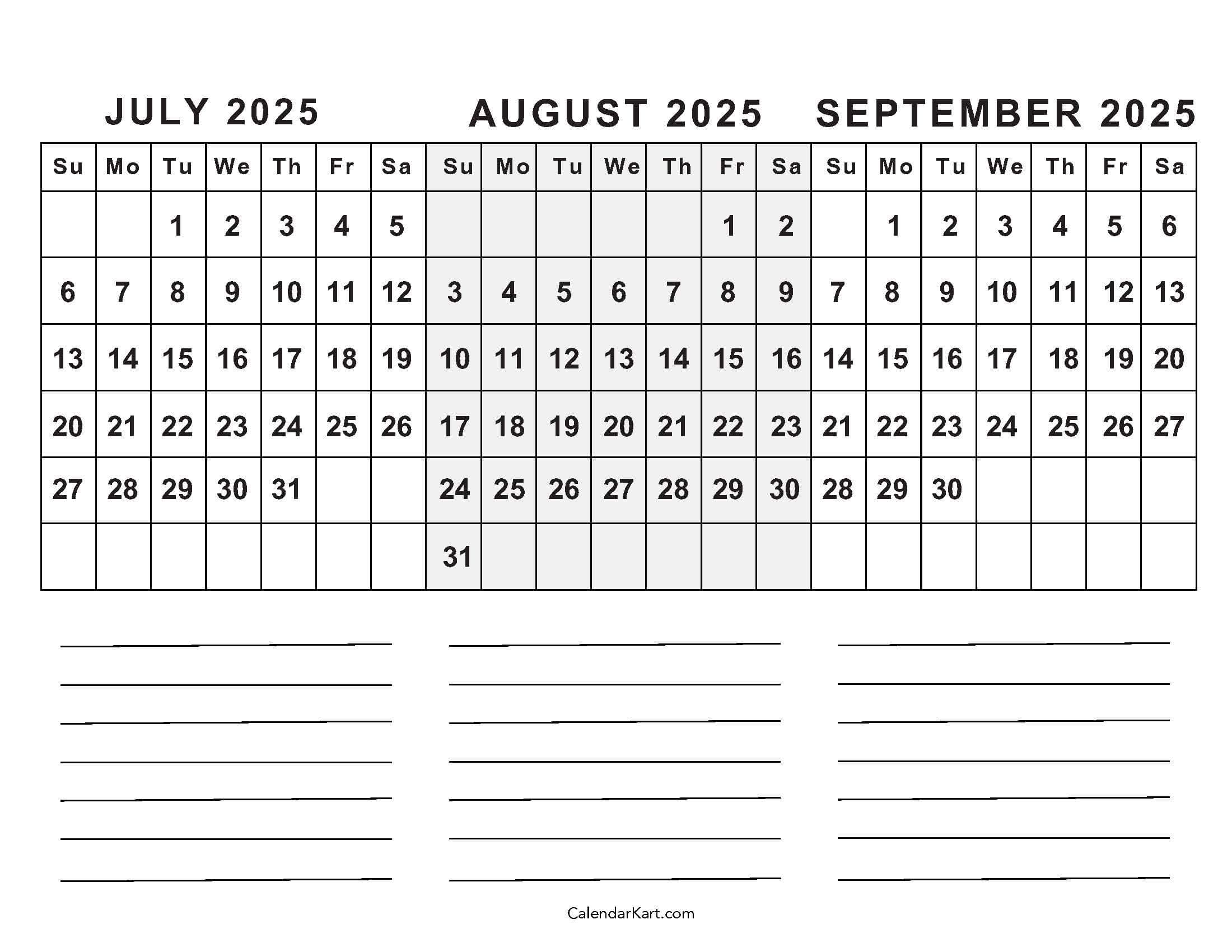 June July August Calendar 2025 3