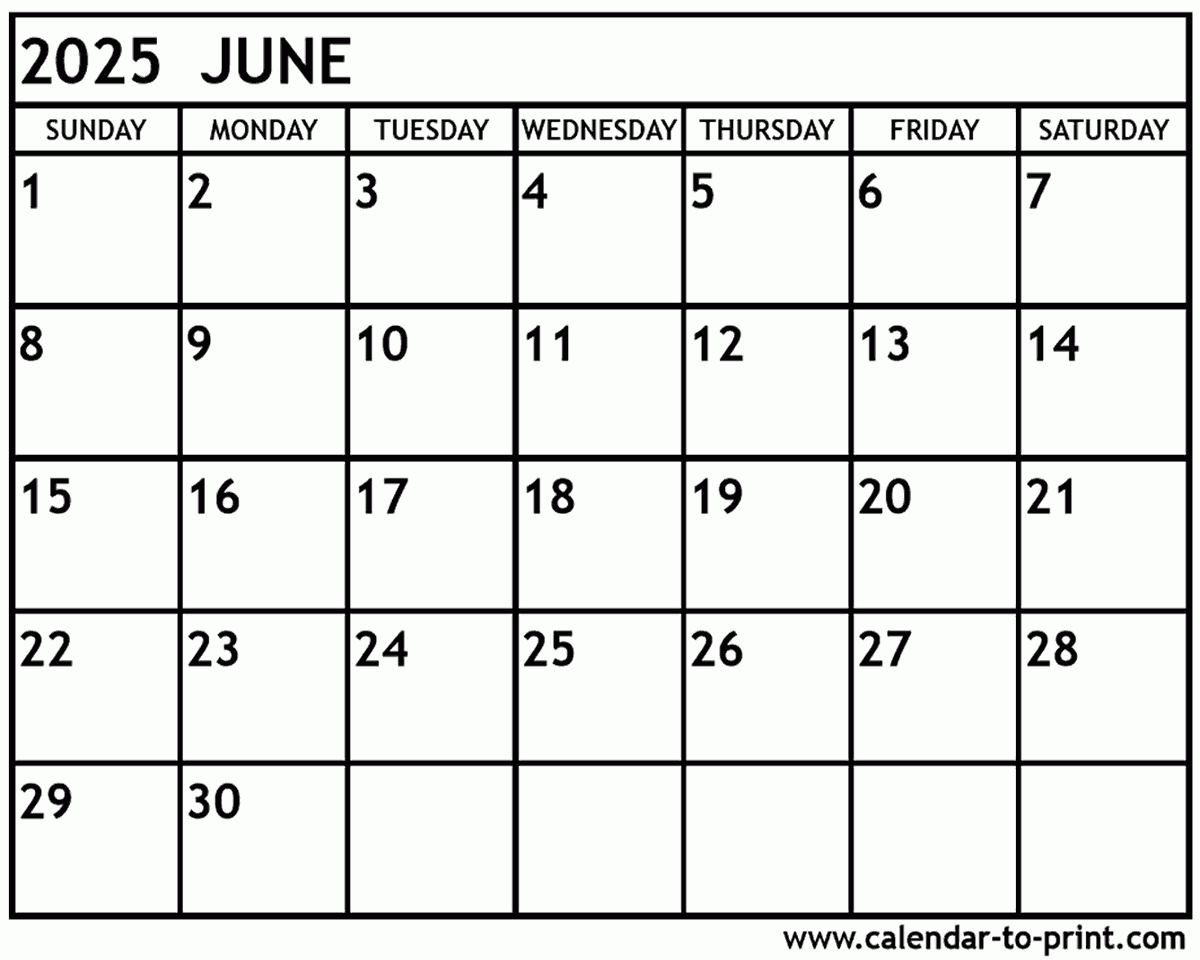 Free Printable Calendar 2025 June With Holidays