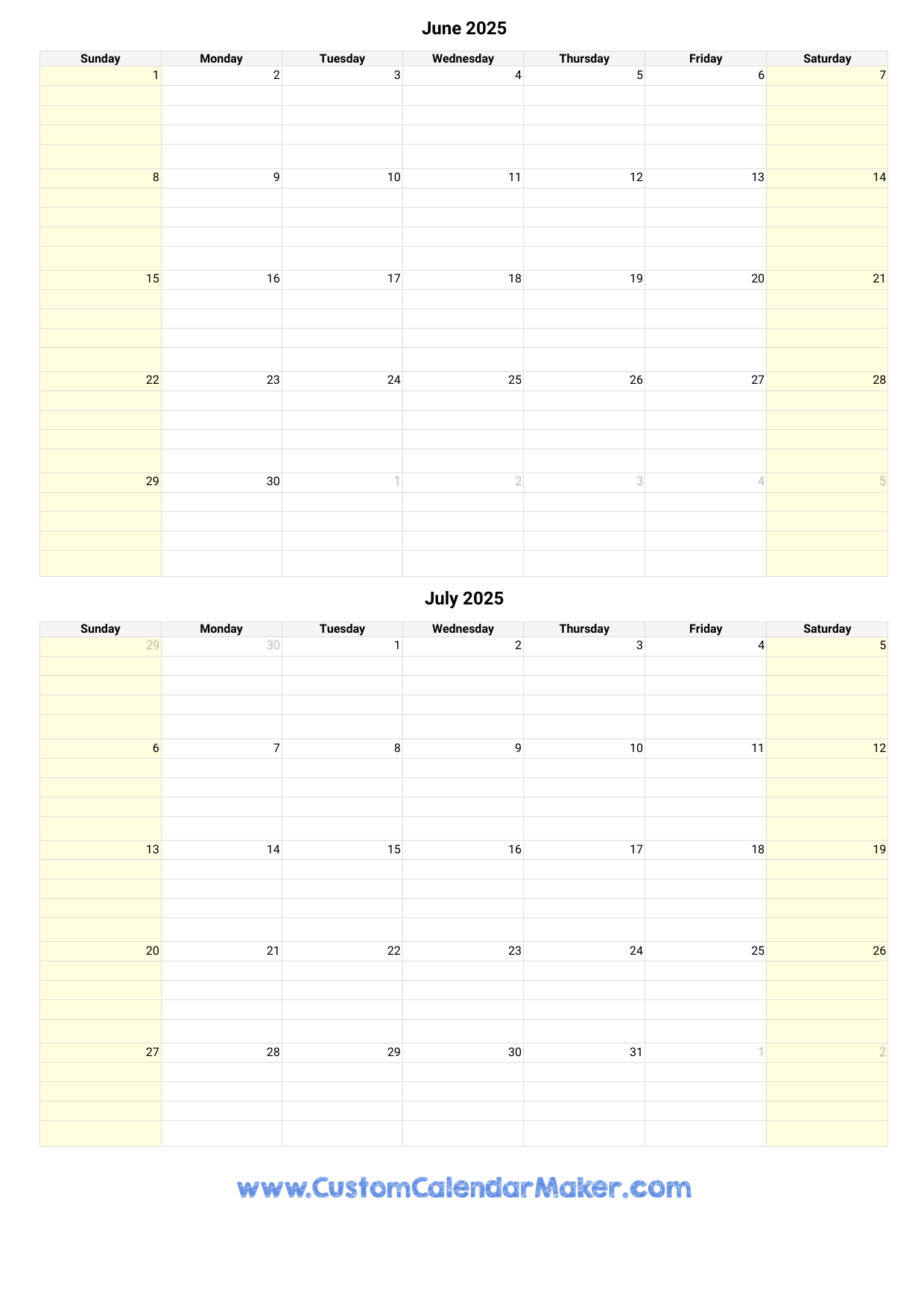 May June July August 2025 Calendar