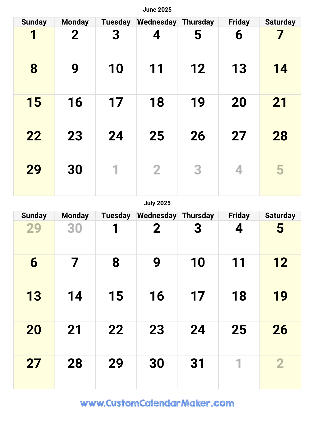 Calendar For May June And July 2025