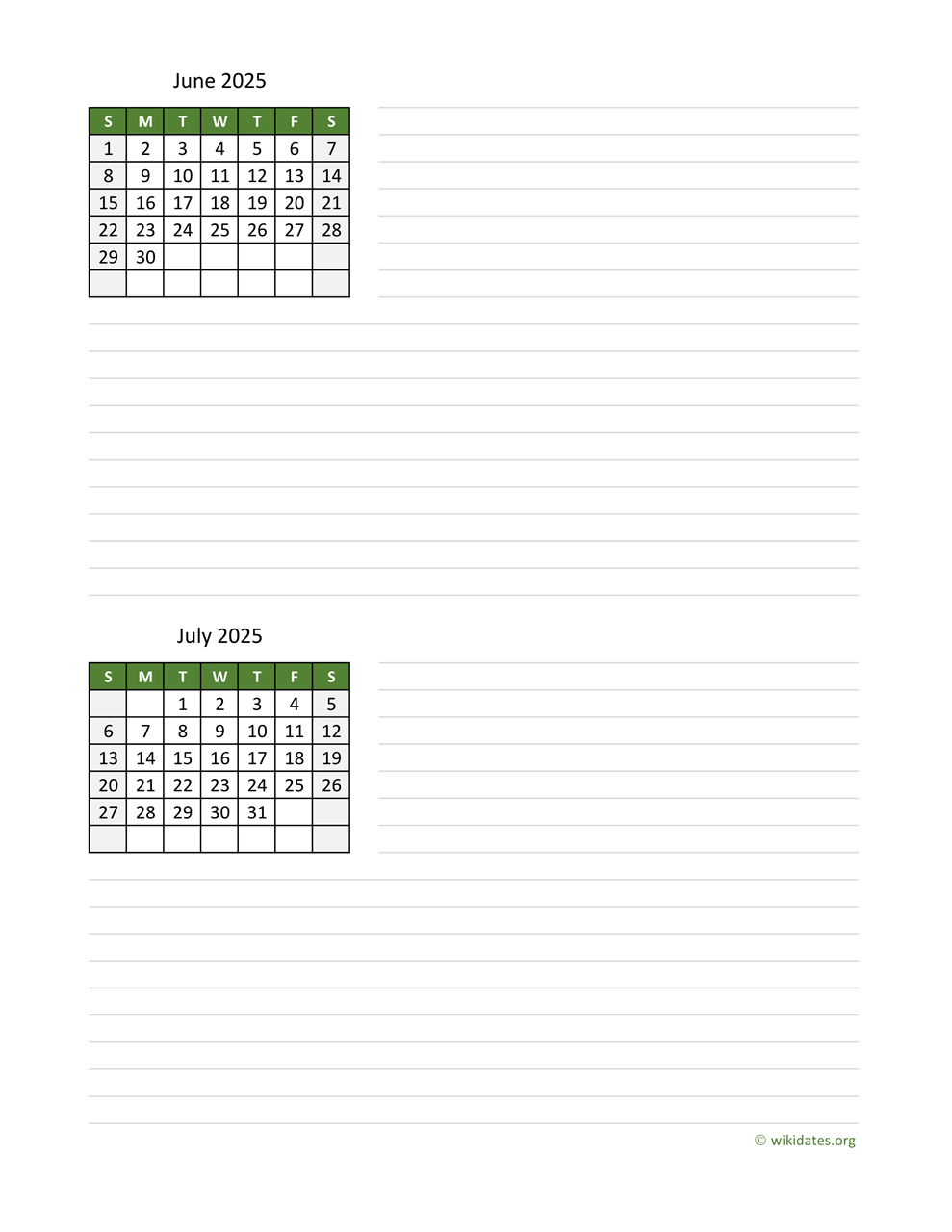 June And July 2025 Calendar WikiDates