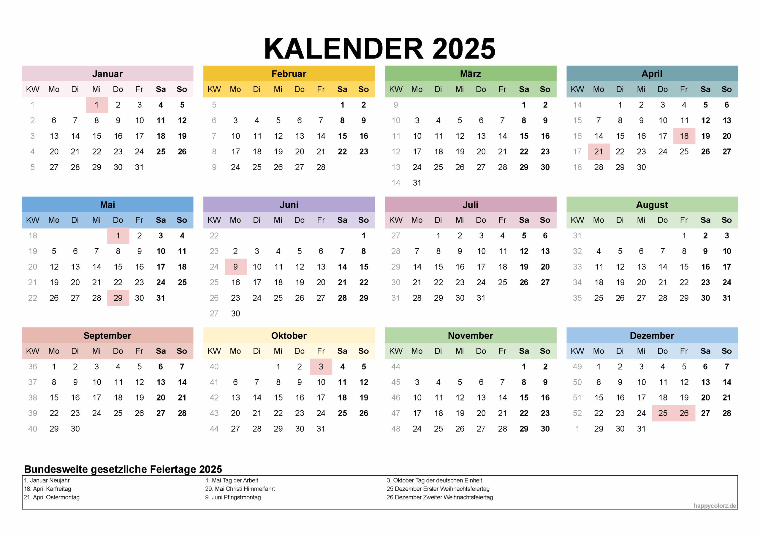 Kalender 2025 Mit Kalenderwochen Und Feiertagen pdf Xls U0026 Png 