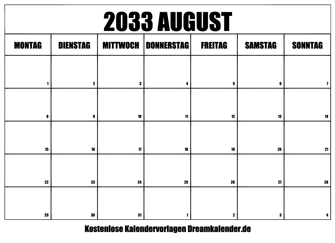 Kalender August 2033