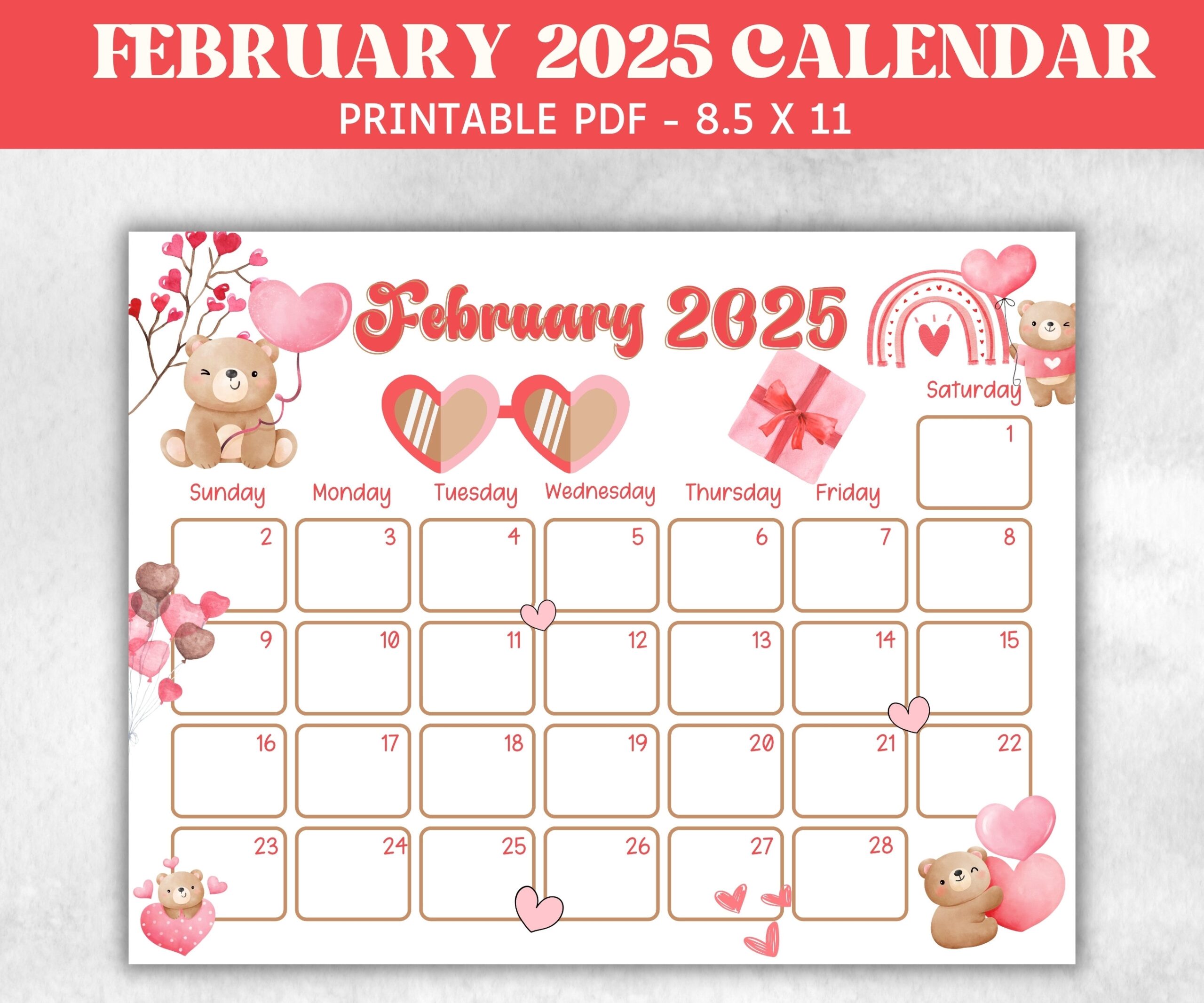 Kids February 2025 Calendar Printable 2025 Calendar Homeschool Preschool Calendar Board Children Monthly Planner Valentines Day Calendar Etsy