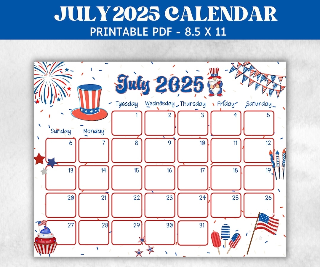 Kids July 2025 Calendar Printable 2025 Calendar Homeschool 