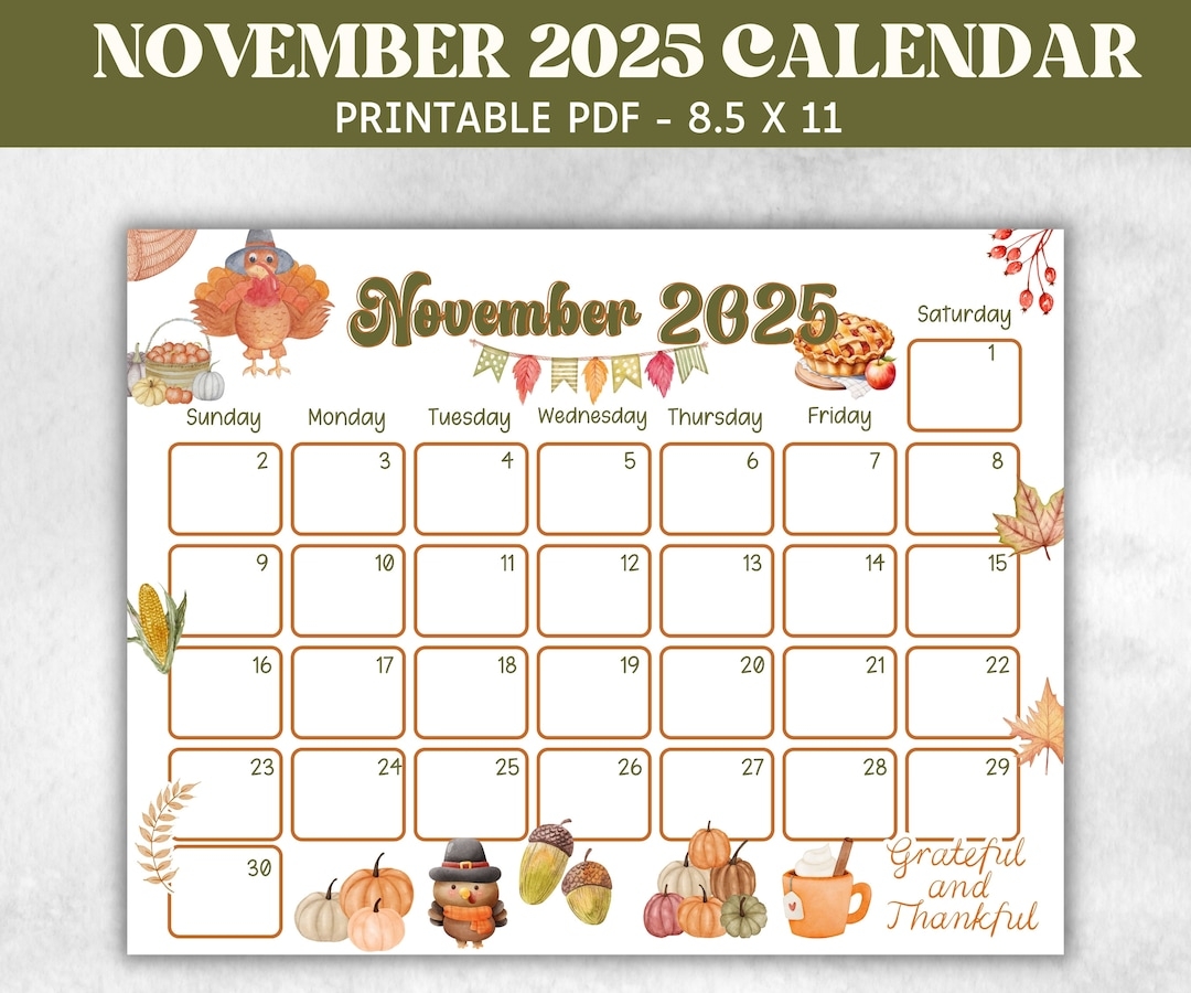 Kids November 2025 Calendar Printable 2025 Calendar Homeschool Preschool Calendar Board Children s Monthly Planner Thanksgiving Calendar Etsy UK