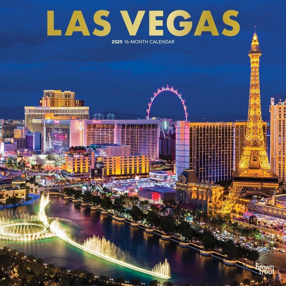 Las Vegas 2025 12 X 24 Inch Monthly Square Wall Calendar Foil Stamped Cover Plastic Free BrownTrout USA United States Of America Nevada