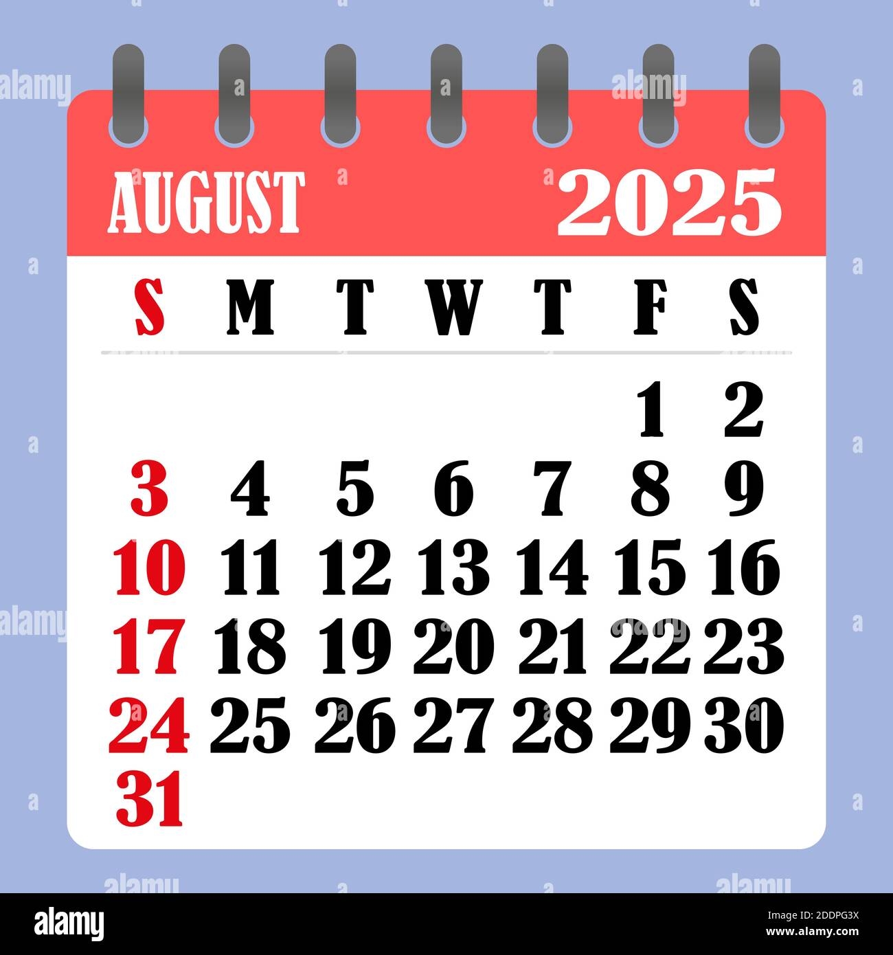 2025 Calendar August Month