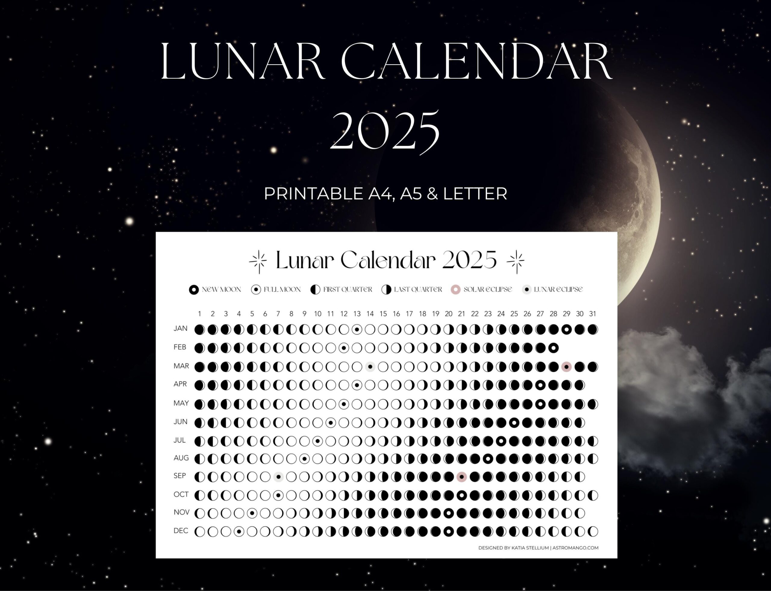 Lunar Calendar Printable Moon Calendar Lunar Phases Moon Phases Moon Journal Moon Cycle Etsy