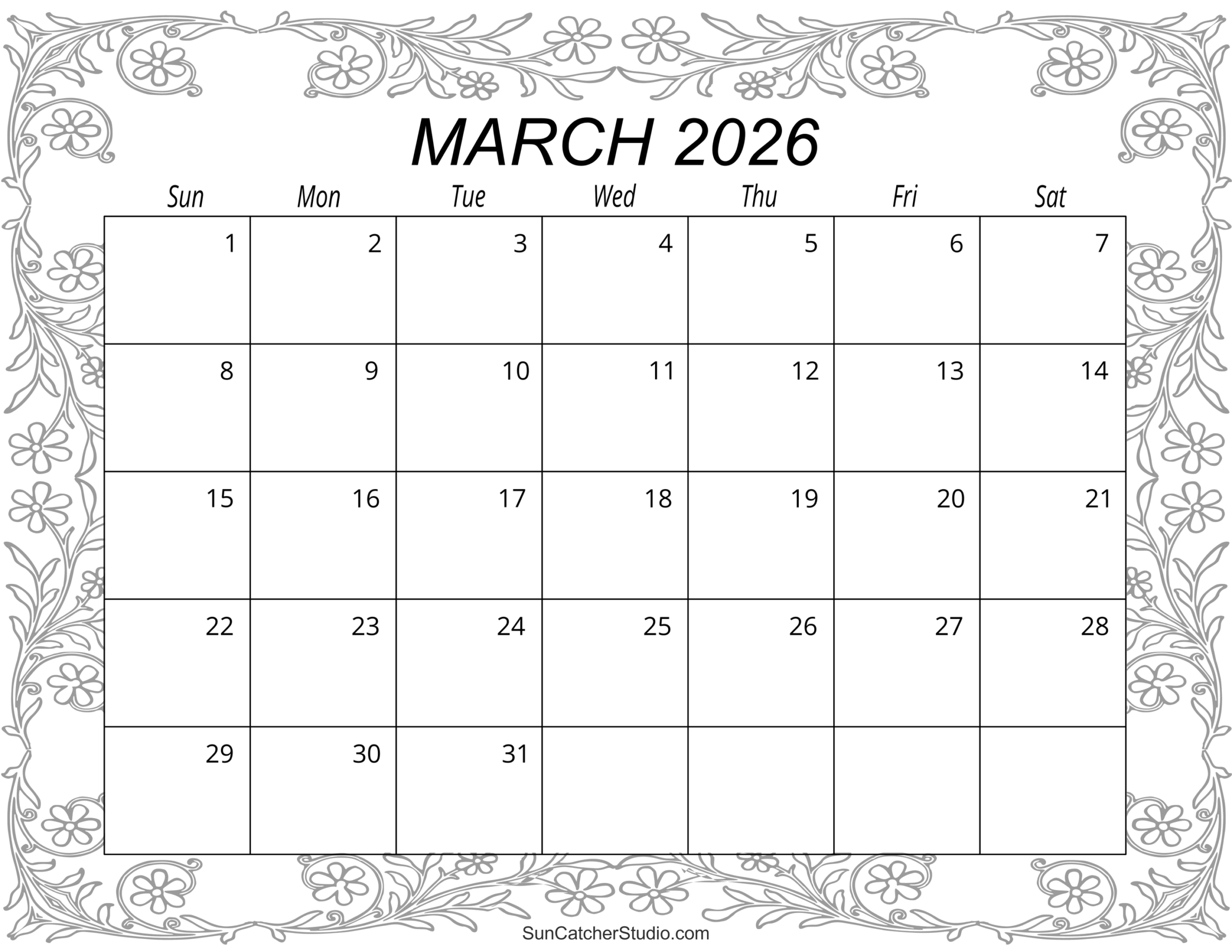 Free Printable 2026 Calendar With Holidays March