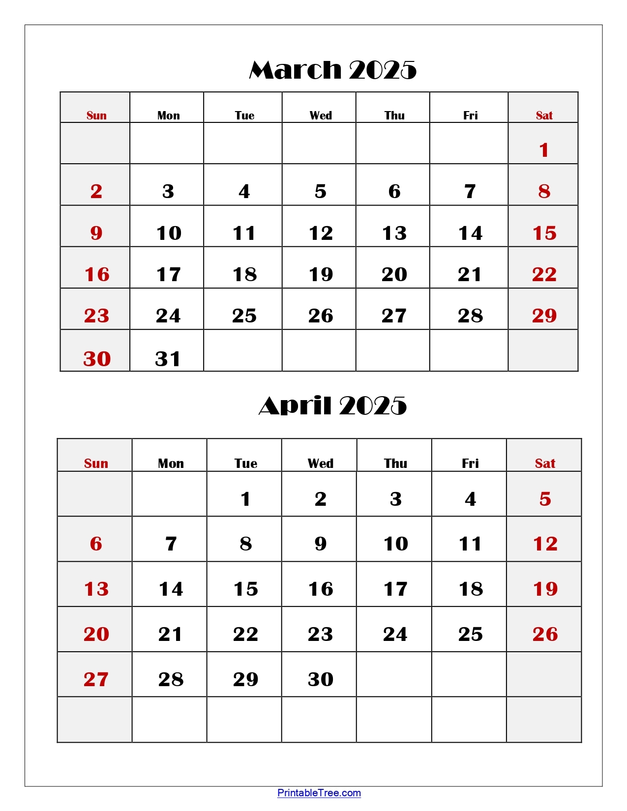 March And April 2025 Calendar Printable Two Months Calendar