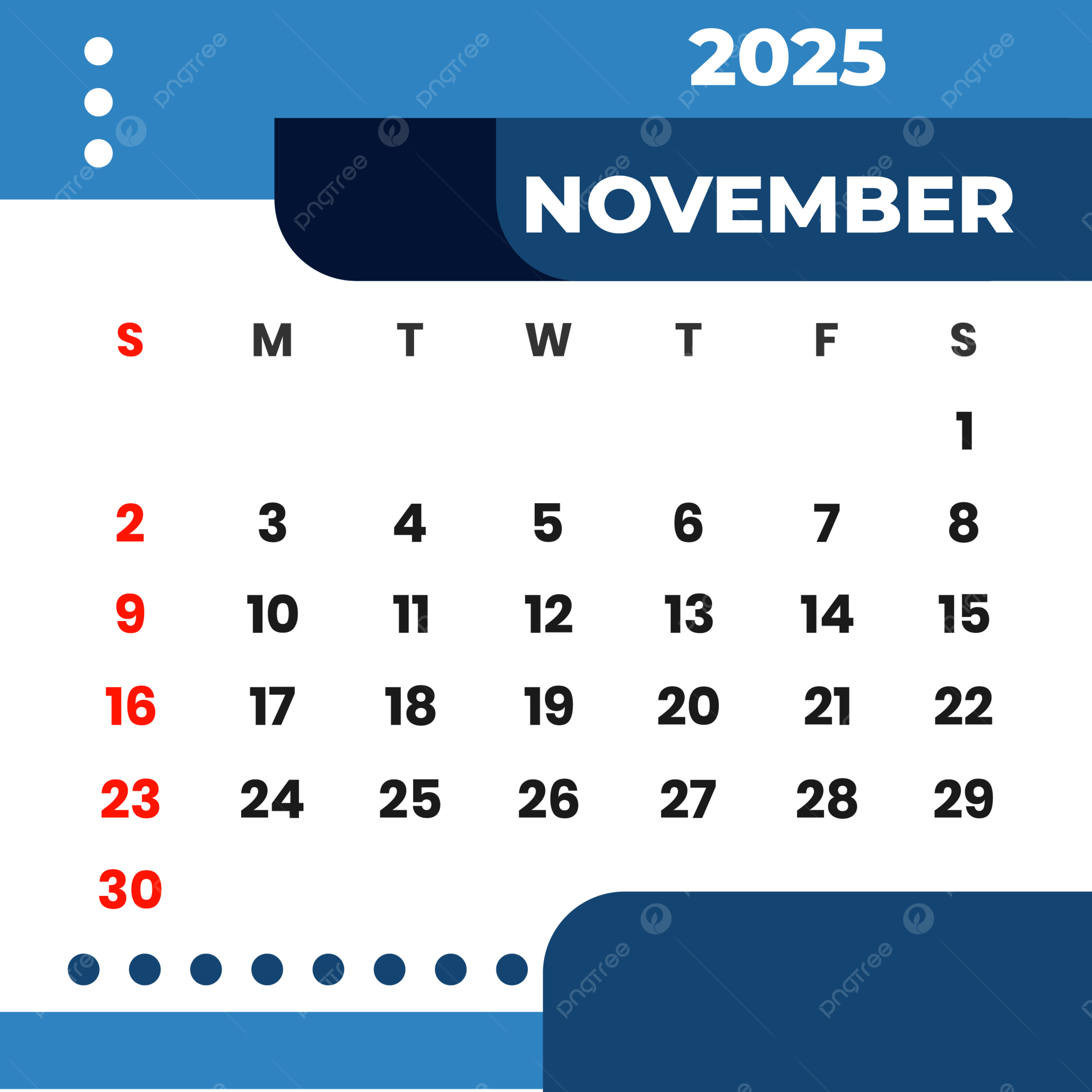 Month November 2025 Blue Calendar Clipart Vector November Blue 