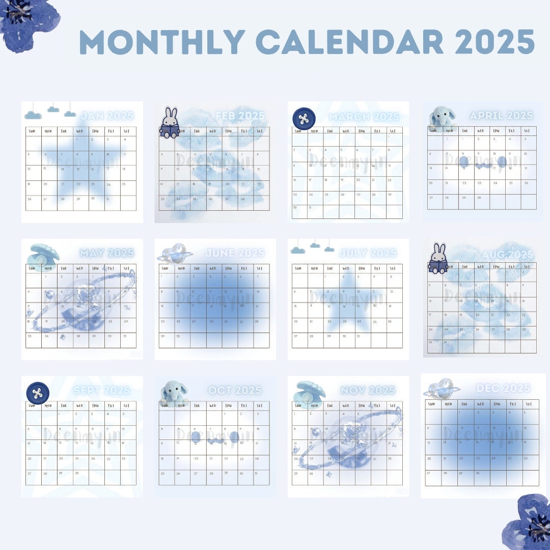 Monthly Calendar 2025 Baby Blue Printable PDF Digital Download Etsy Ireland