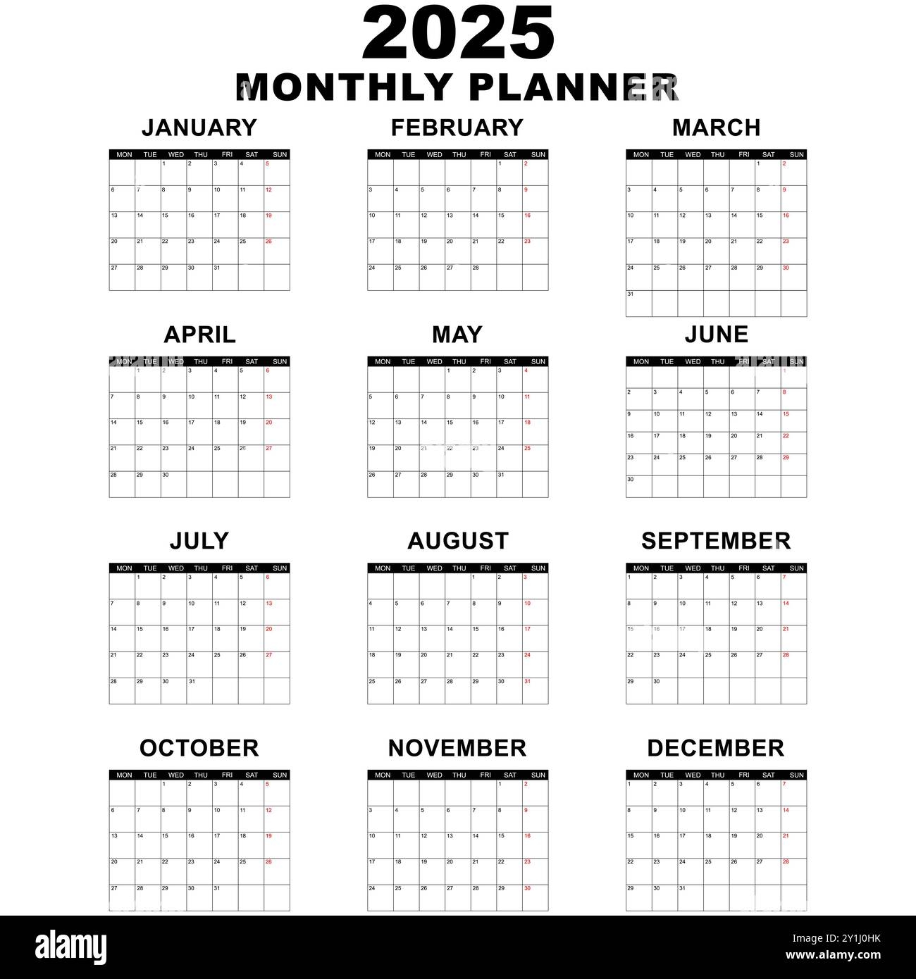 Monthly 2025 Calendar Printable
