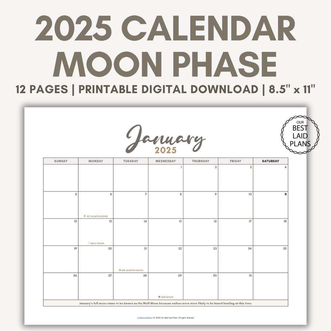 Moon Phase Today Calendar Moon Phase Calendar Printable Current Moon Chart Calendar Moon Stages Calendar Lunar Phase Calendar 2025 Etsy