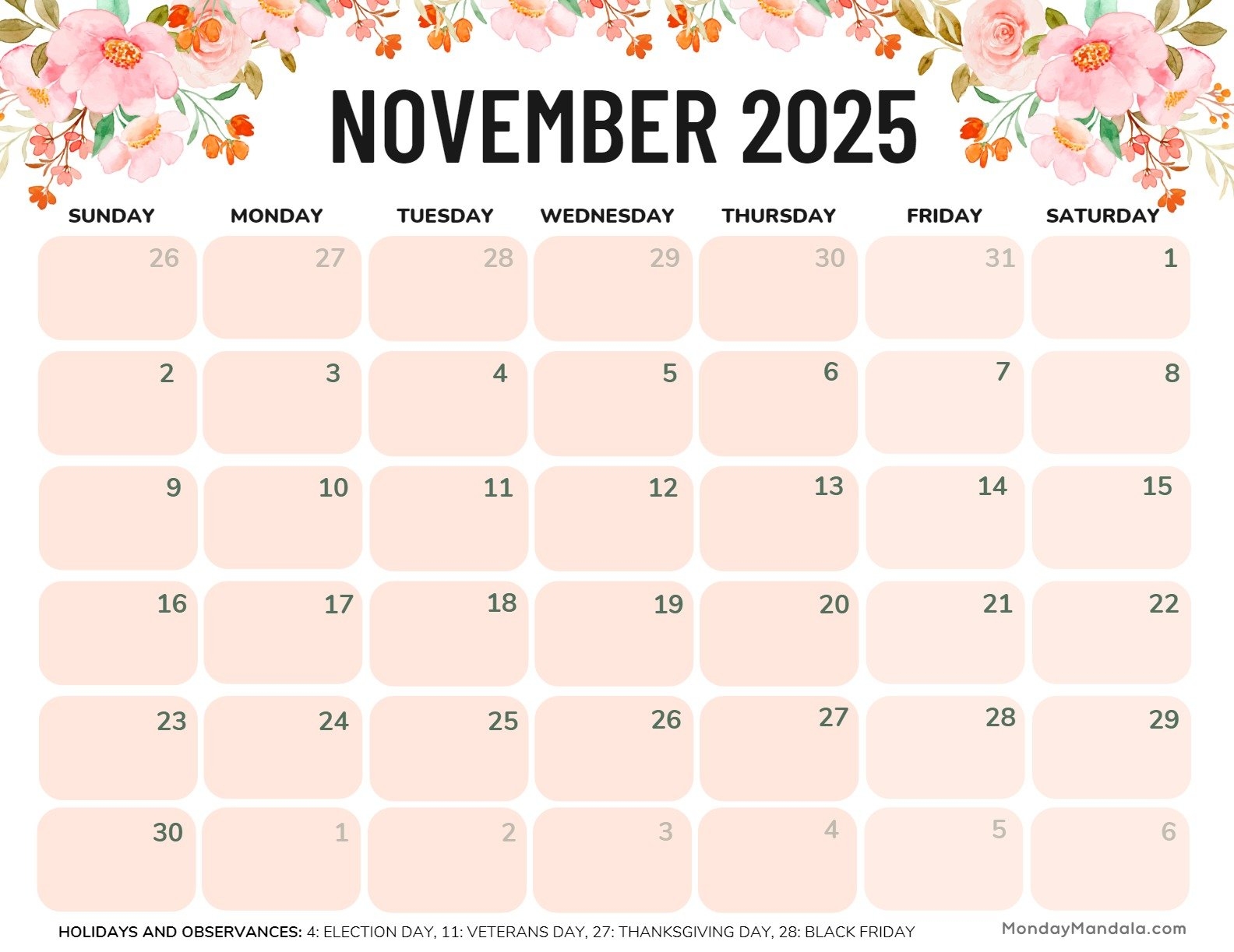 I Need A Printable Calendar For November 2025