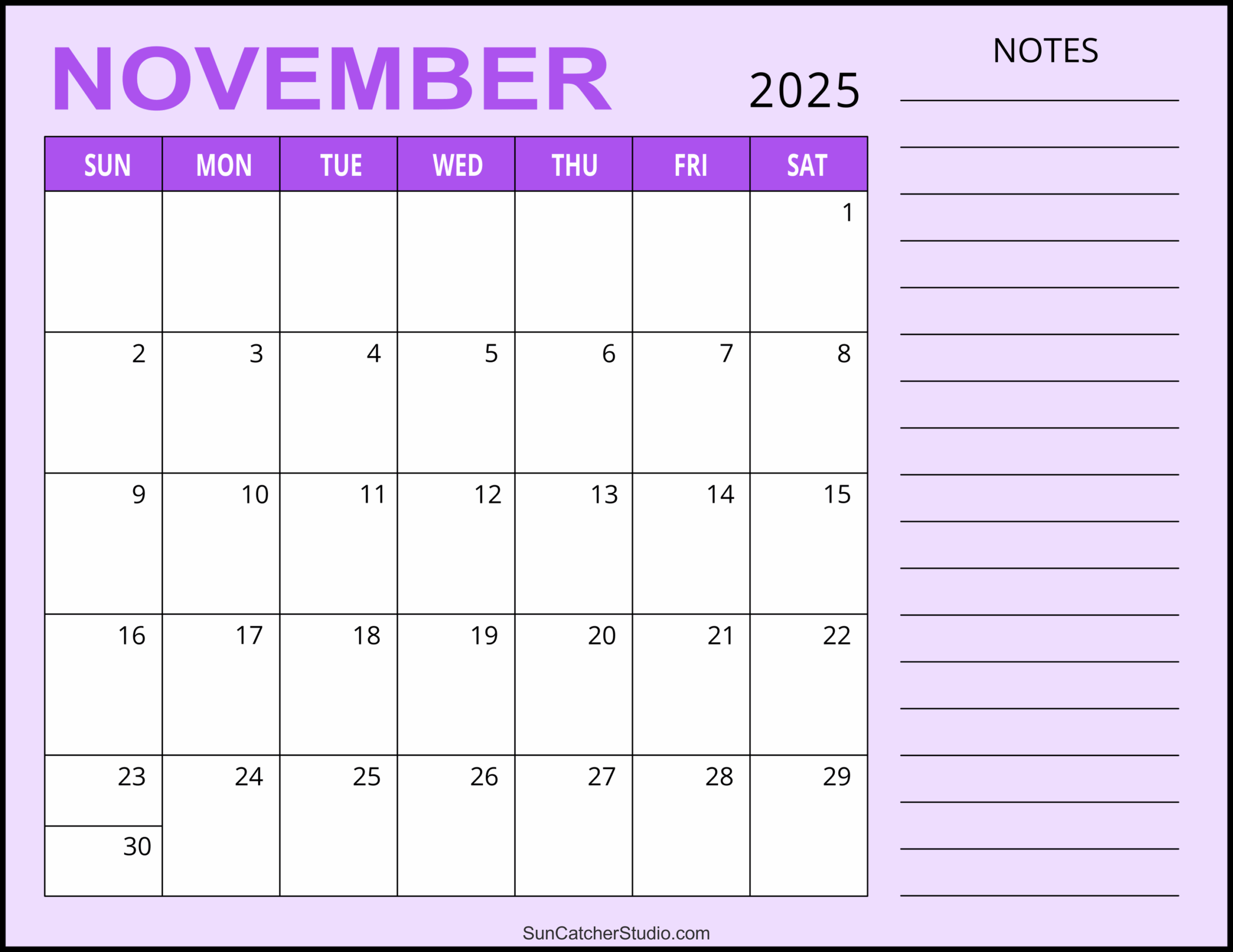 November 2025 Printable Calendar Large Boxes