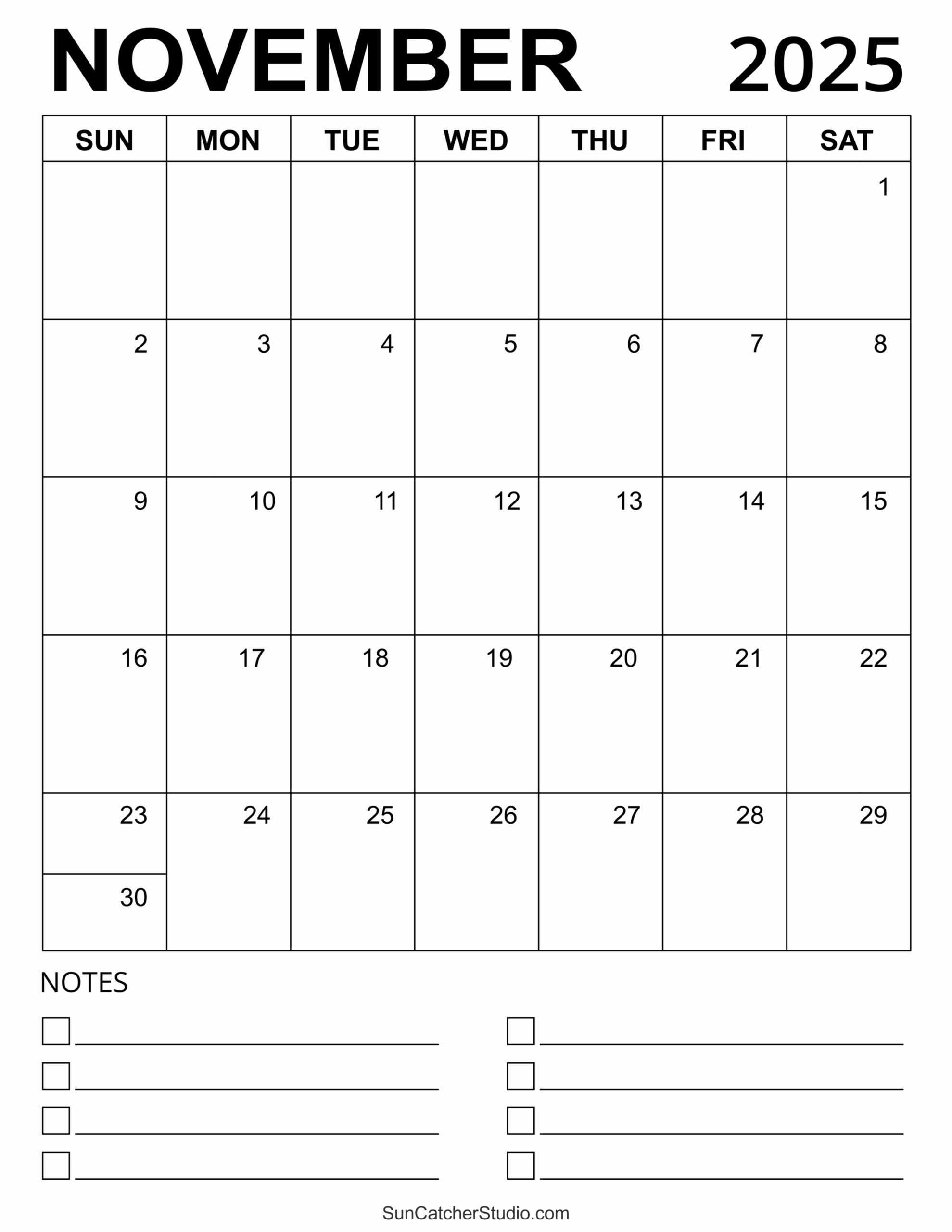 Blank Calendar Template November 2025 Printable