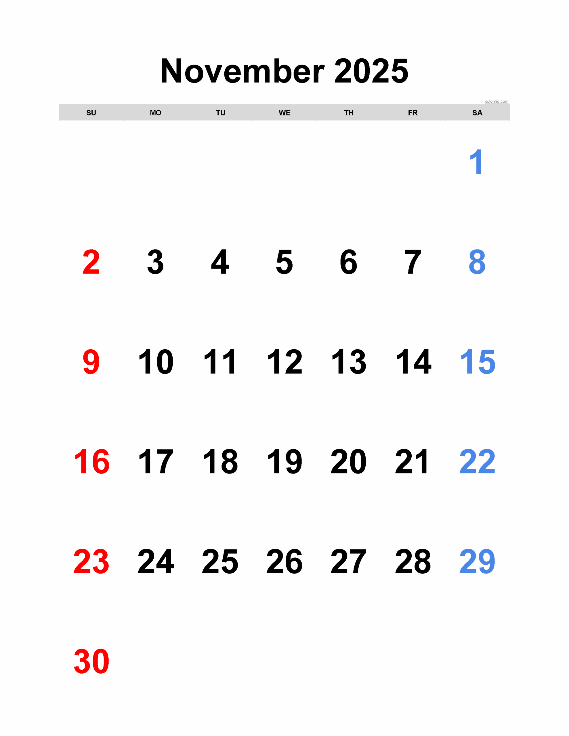 November 2025 Calendar Free Printable PDF XLS And PNG