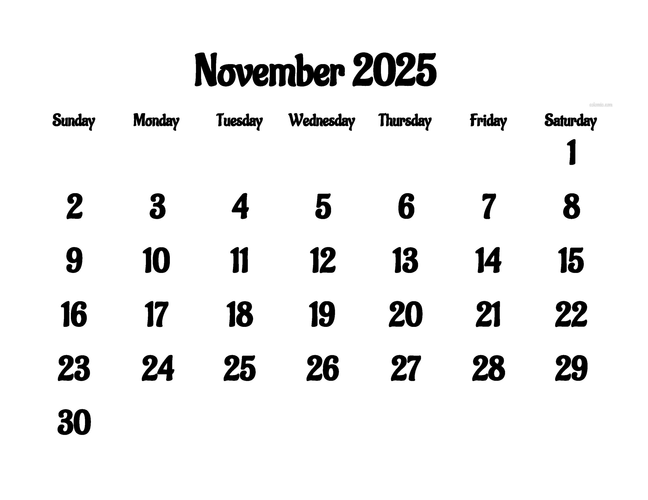November 2025 Printable Calendar With Notes Section