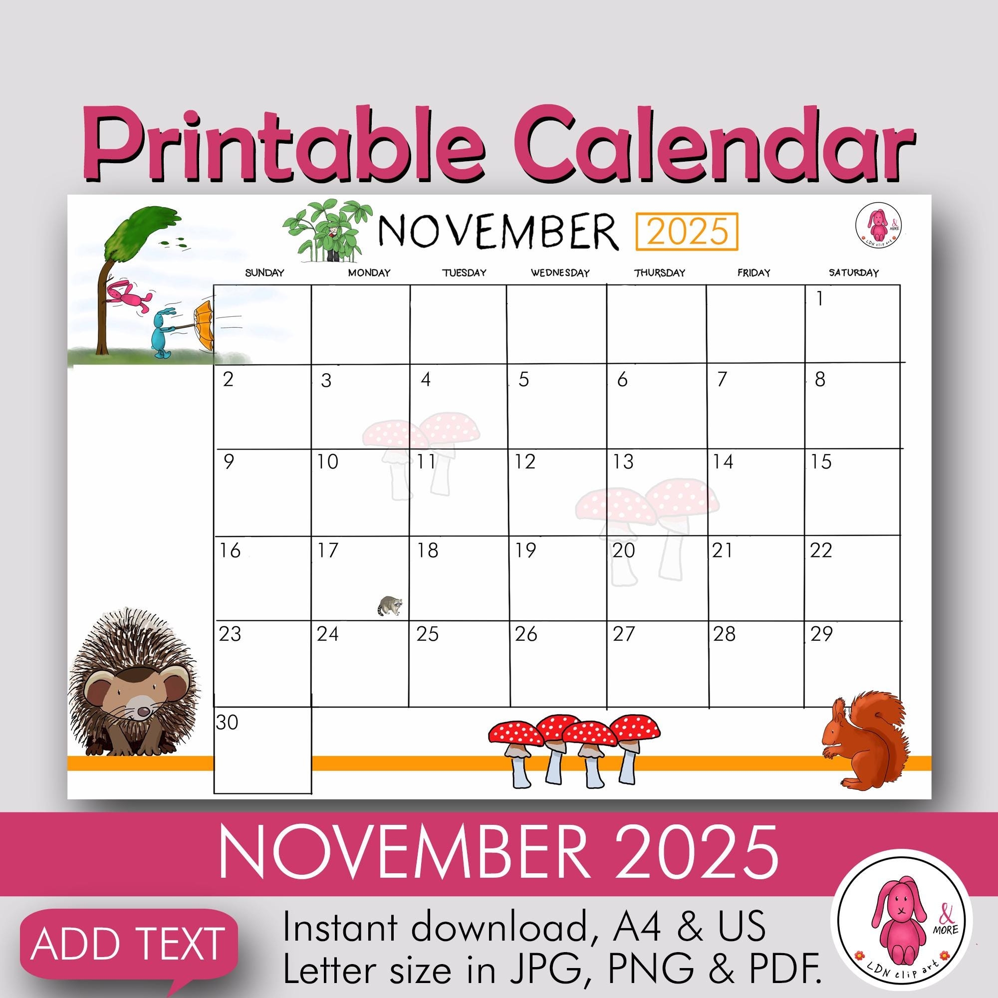 November 2025 Calendar For Kids Printable