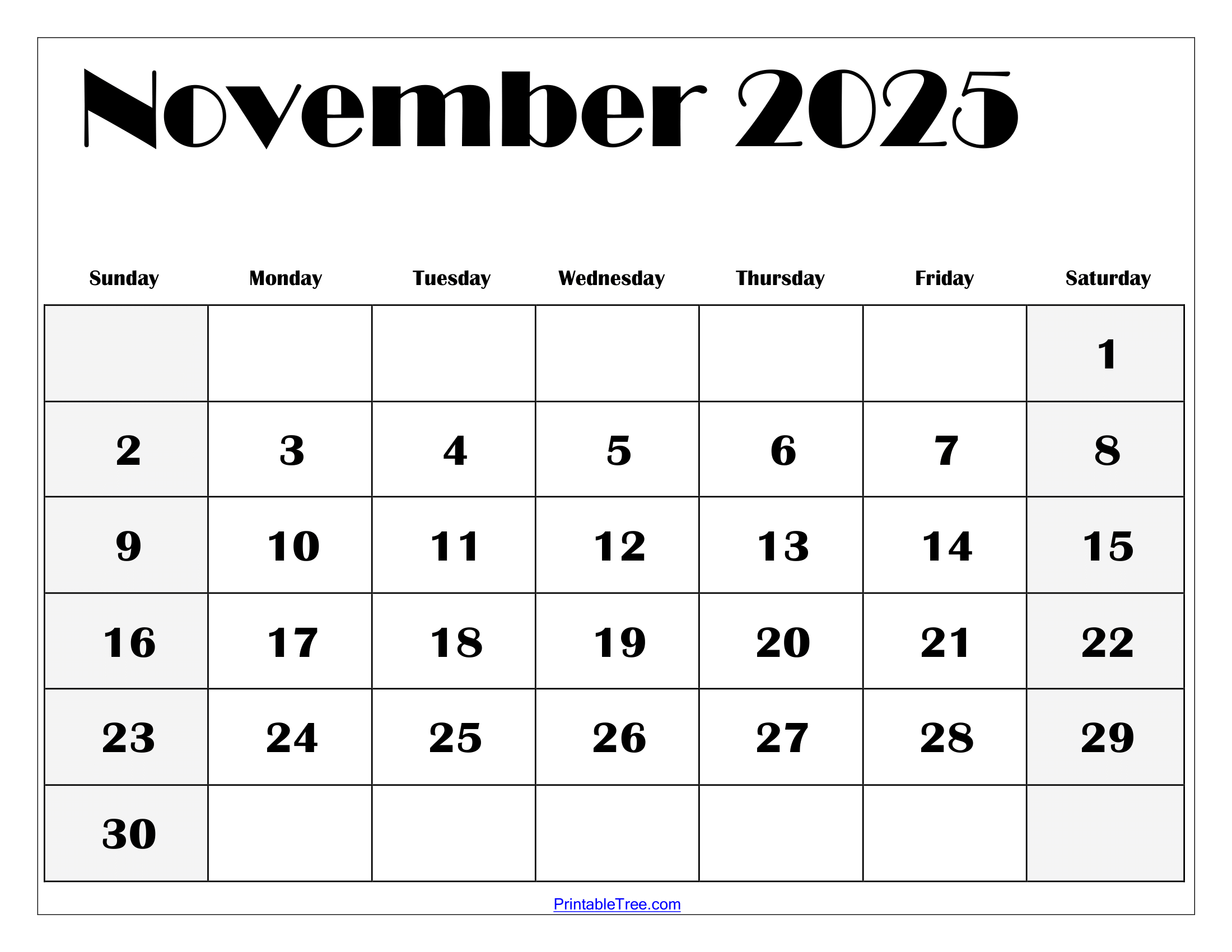 November 2025 Calendar Portrait Printable
