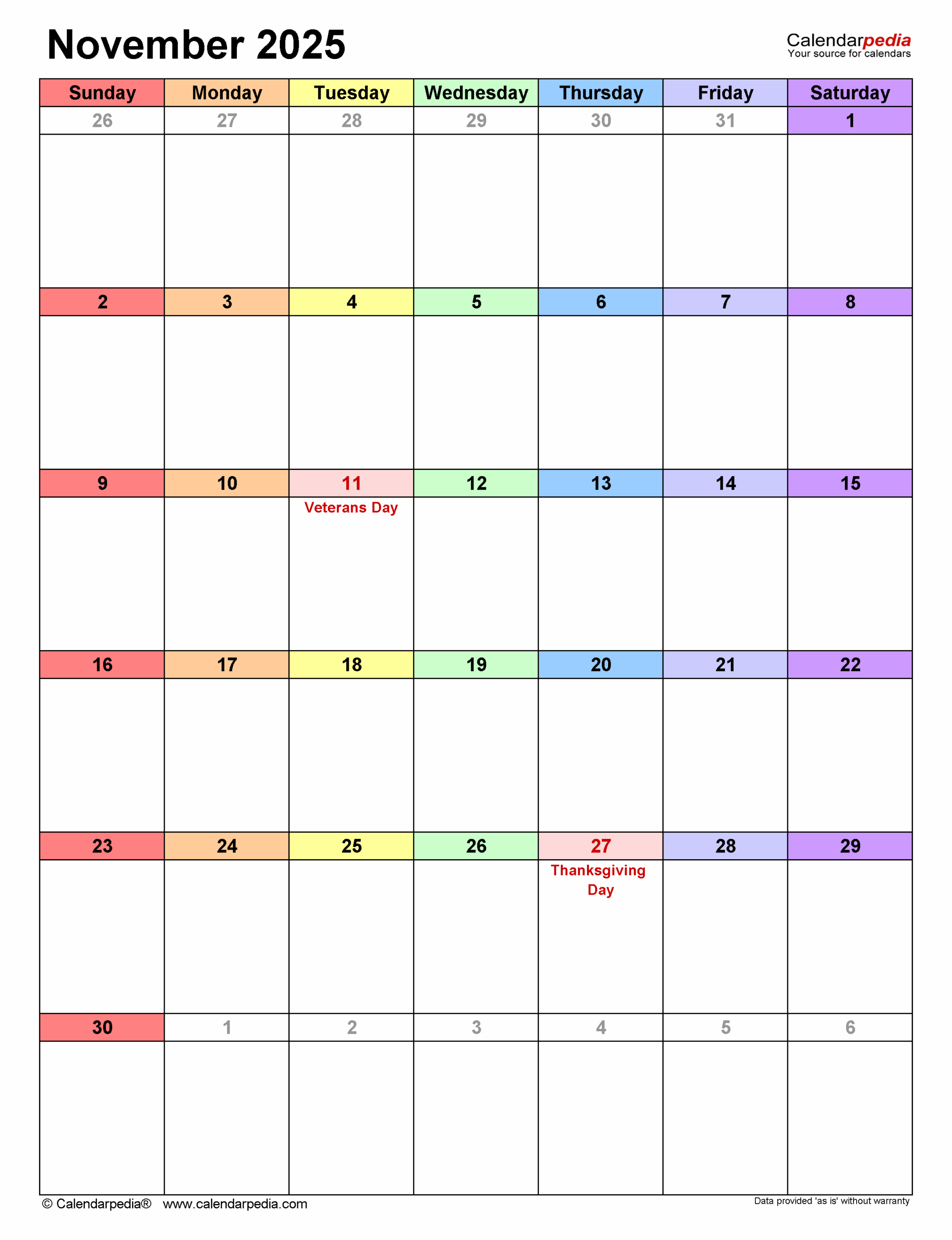November 2025 Blank Printable Calendar