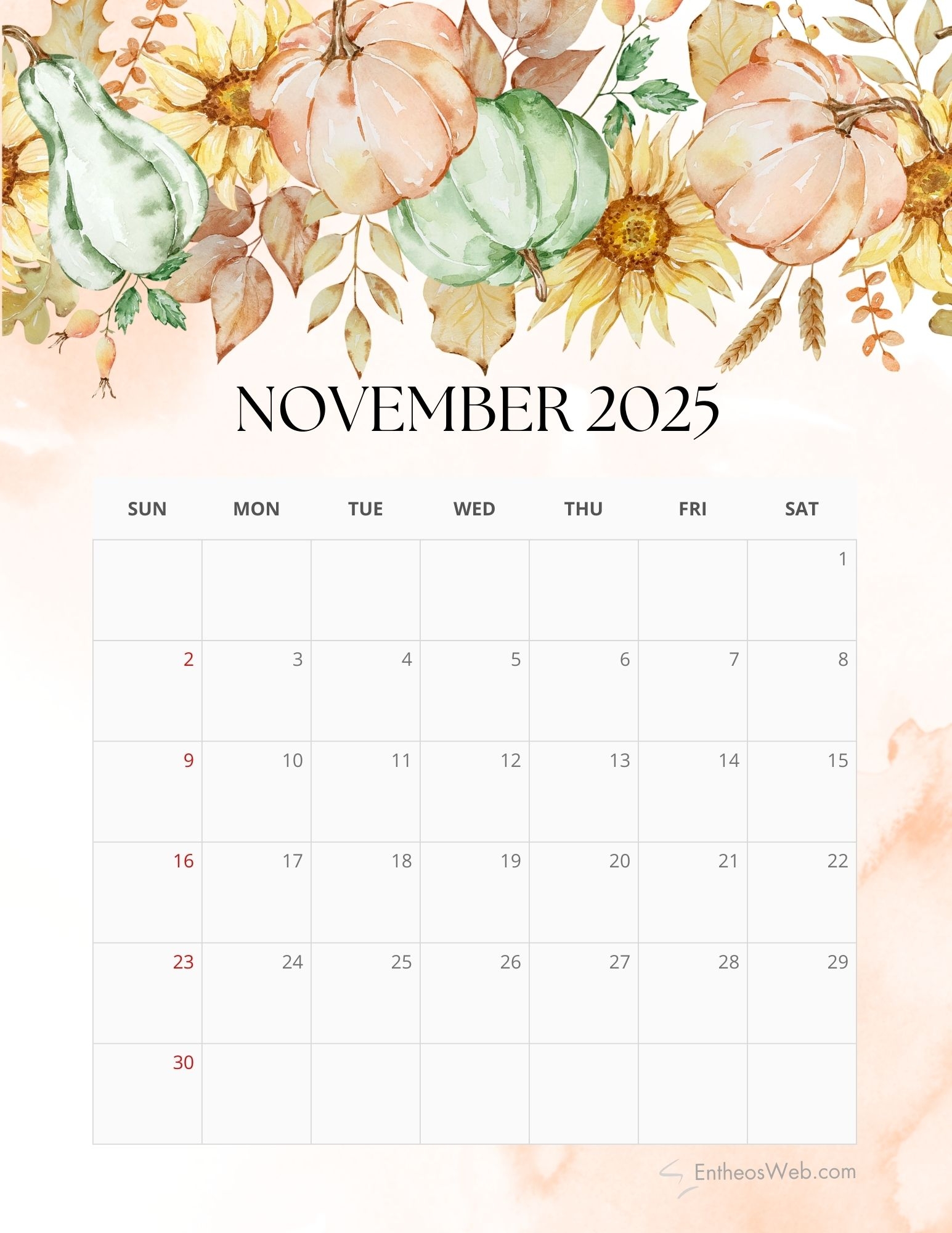 November Printable Calendar 2025