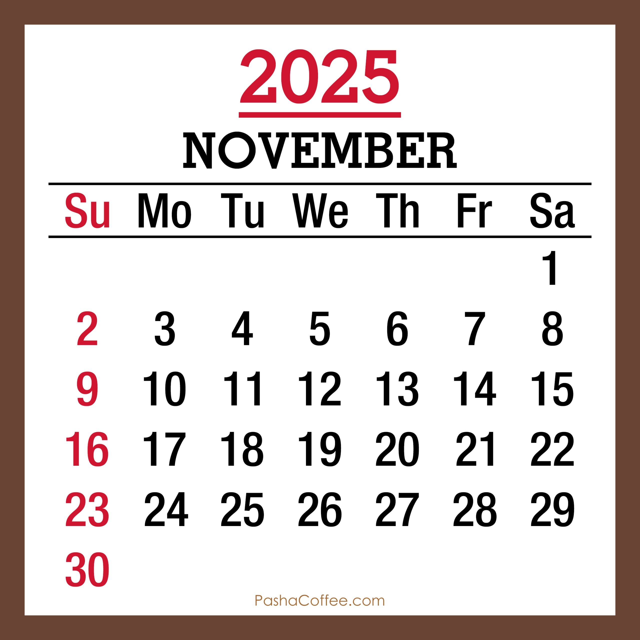 November 2025 22 Calendar Printable