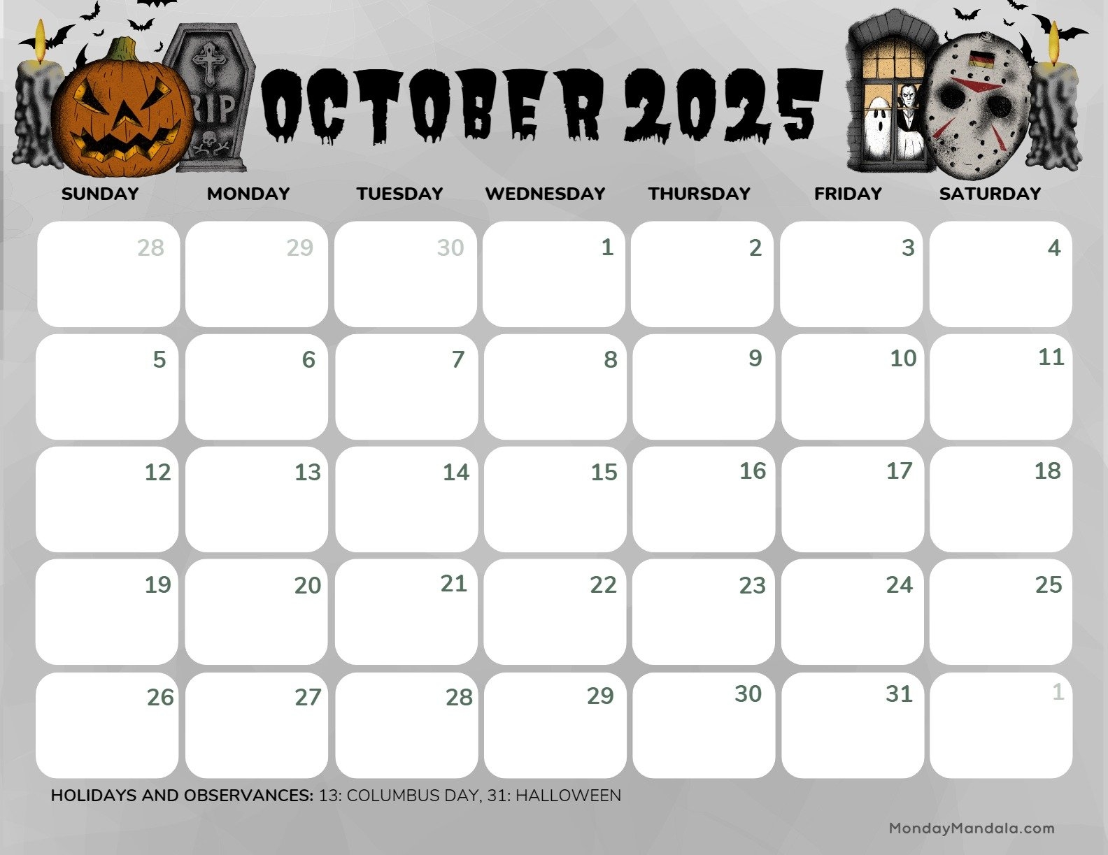 October 2025 Calendar 52 Free PDF Printables 