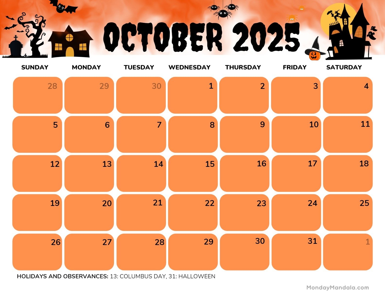 Printable Calendar Of October 2025