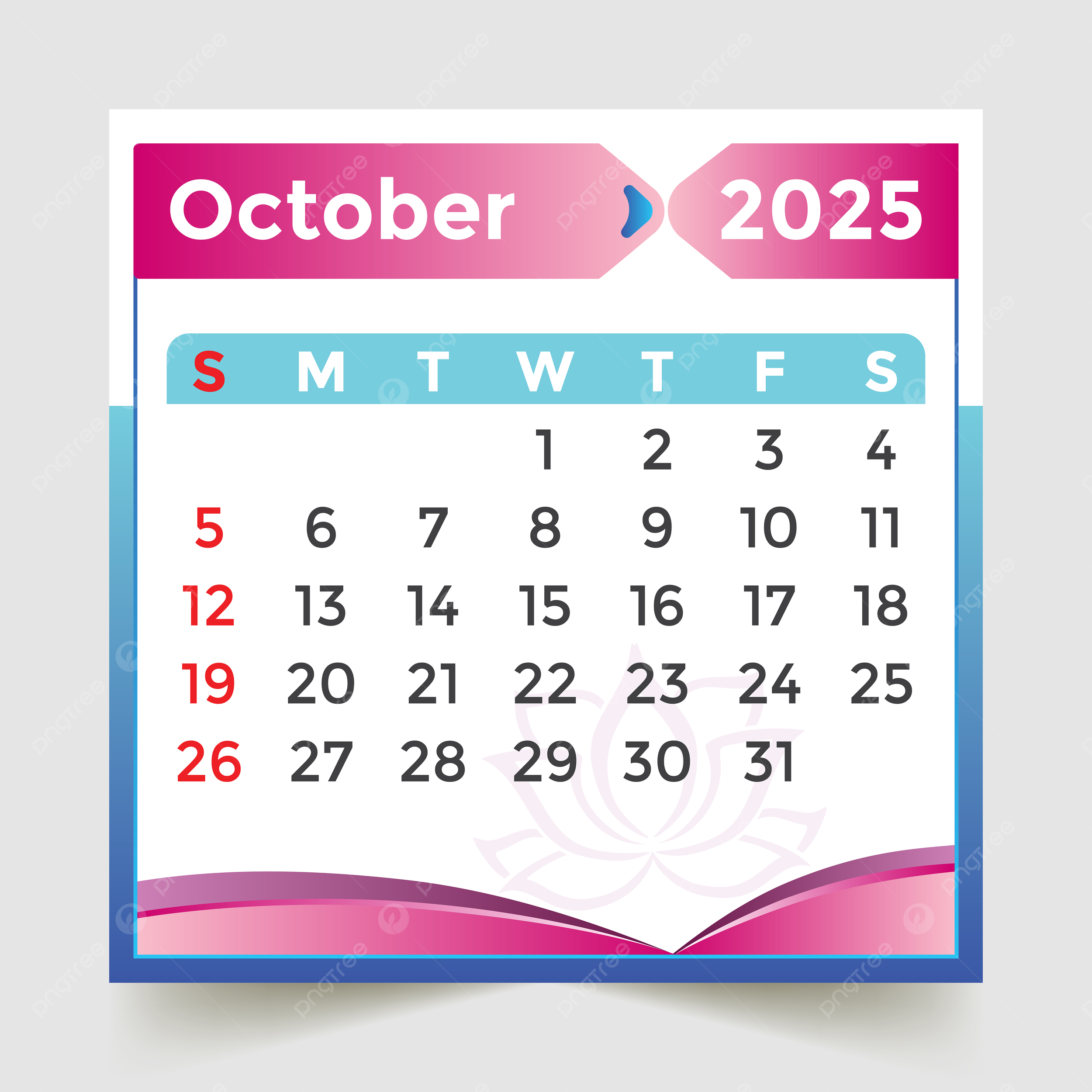 October 2025 Calendar Blue Pink Vector Template Download On Pngtree