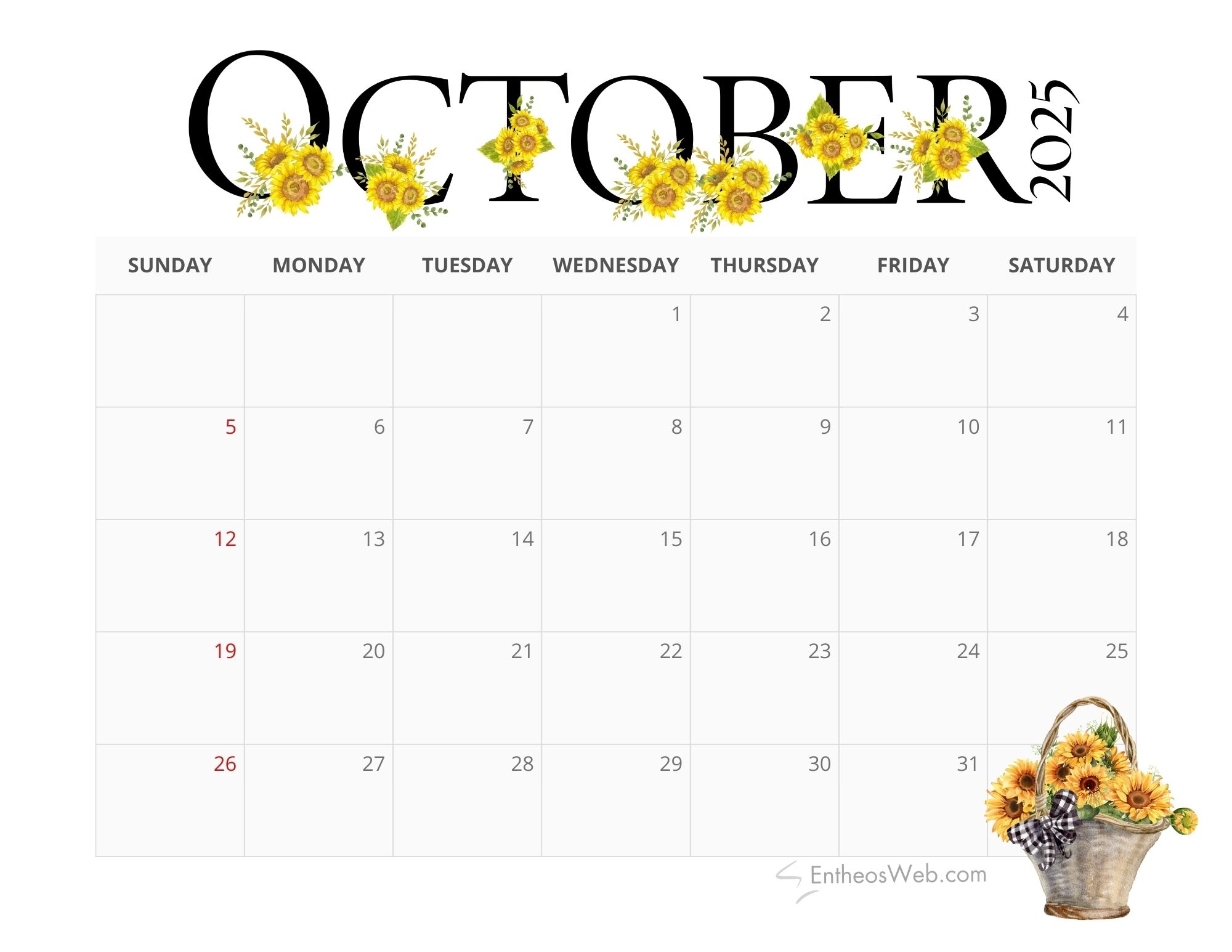 October 2025 Calender Printable