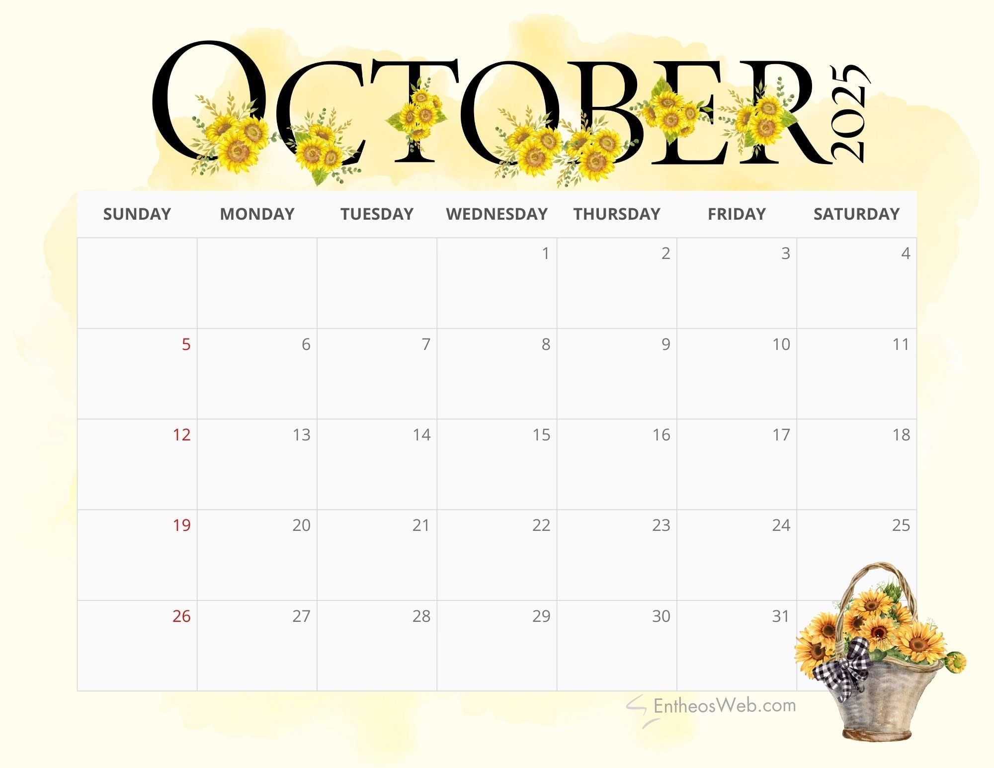 Free October Printable Calendar 2025