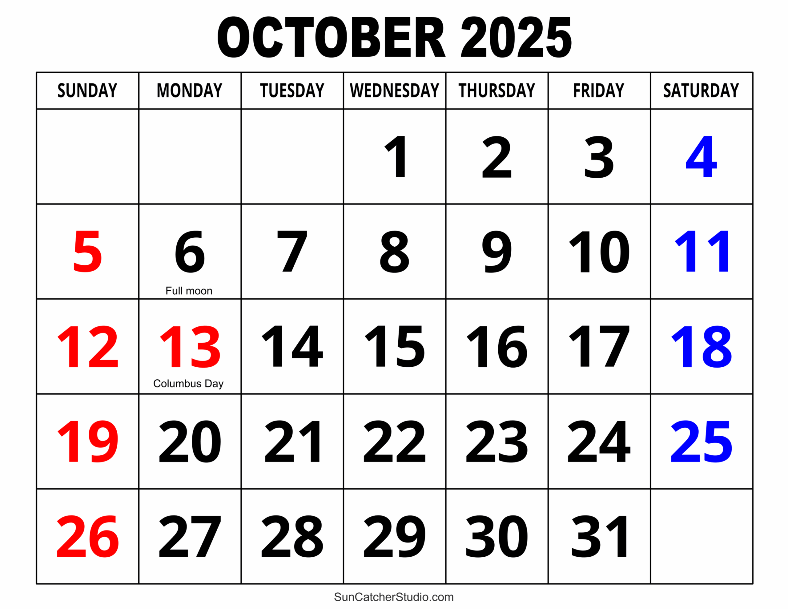 October 2025 Free Printable Calendar