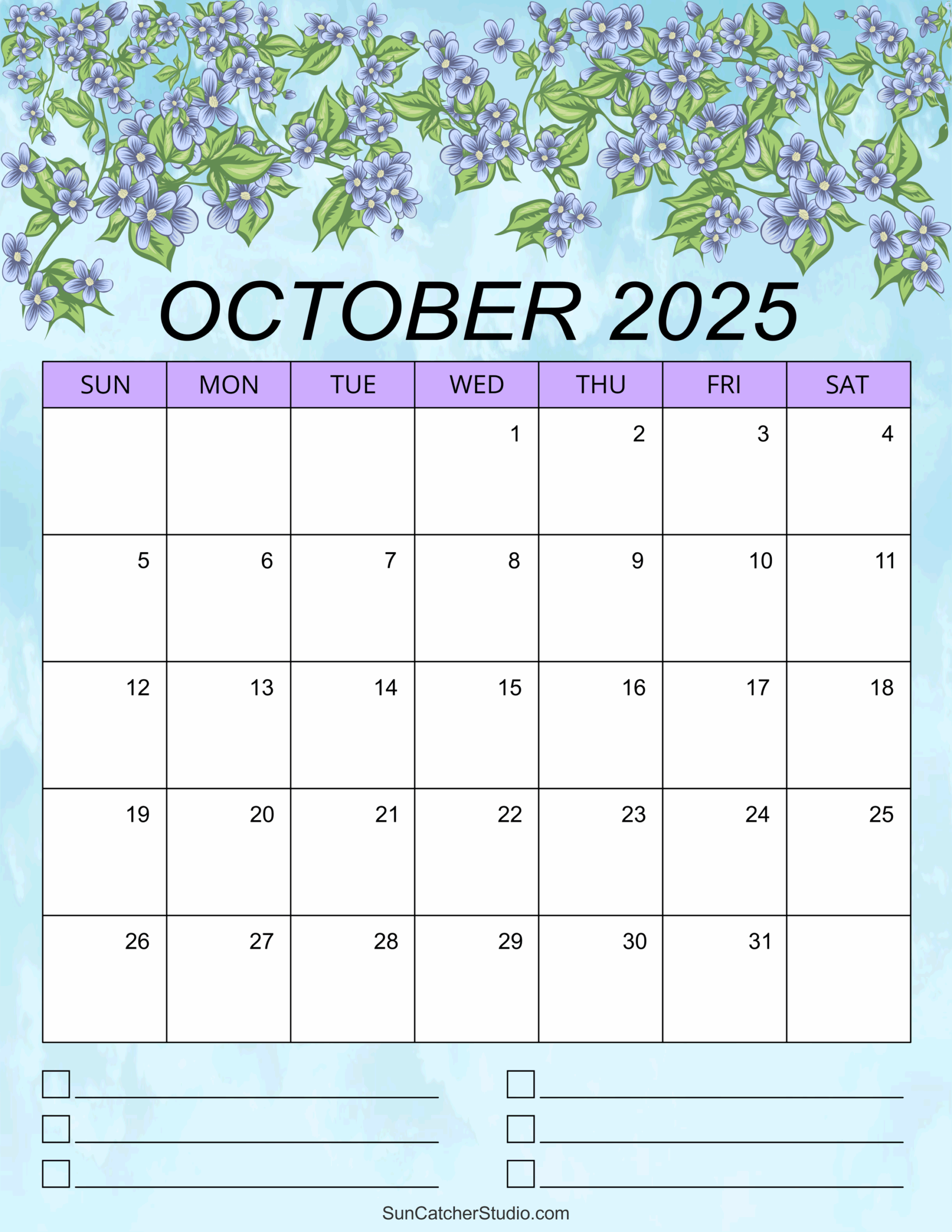 October Calendar 2025 With Notes