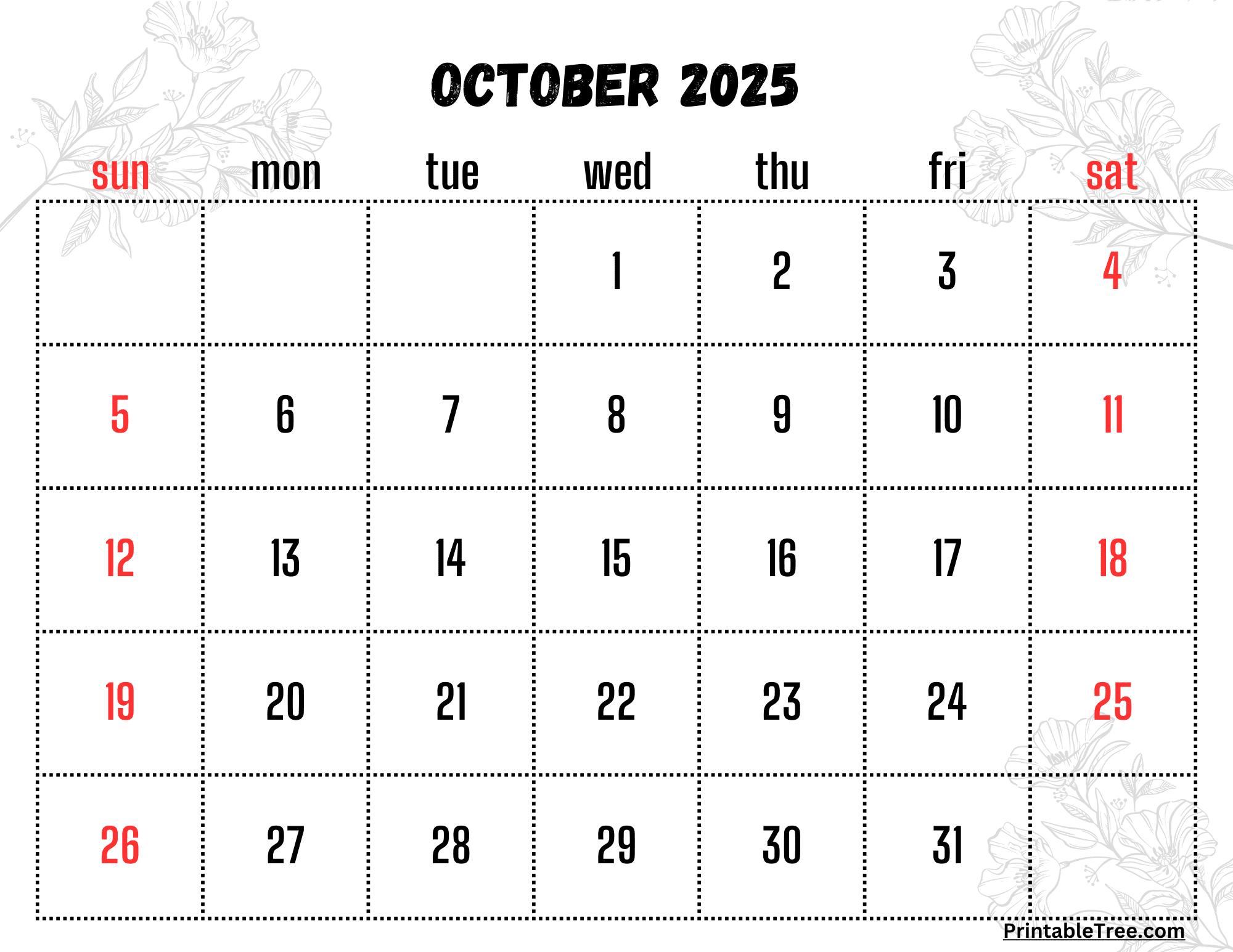 October Month 2025 Calendar