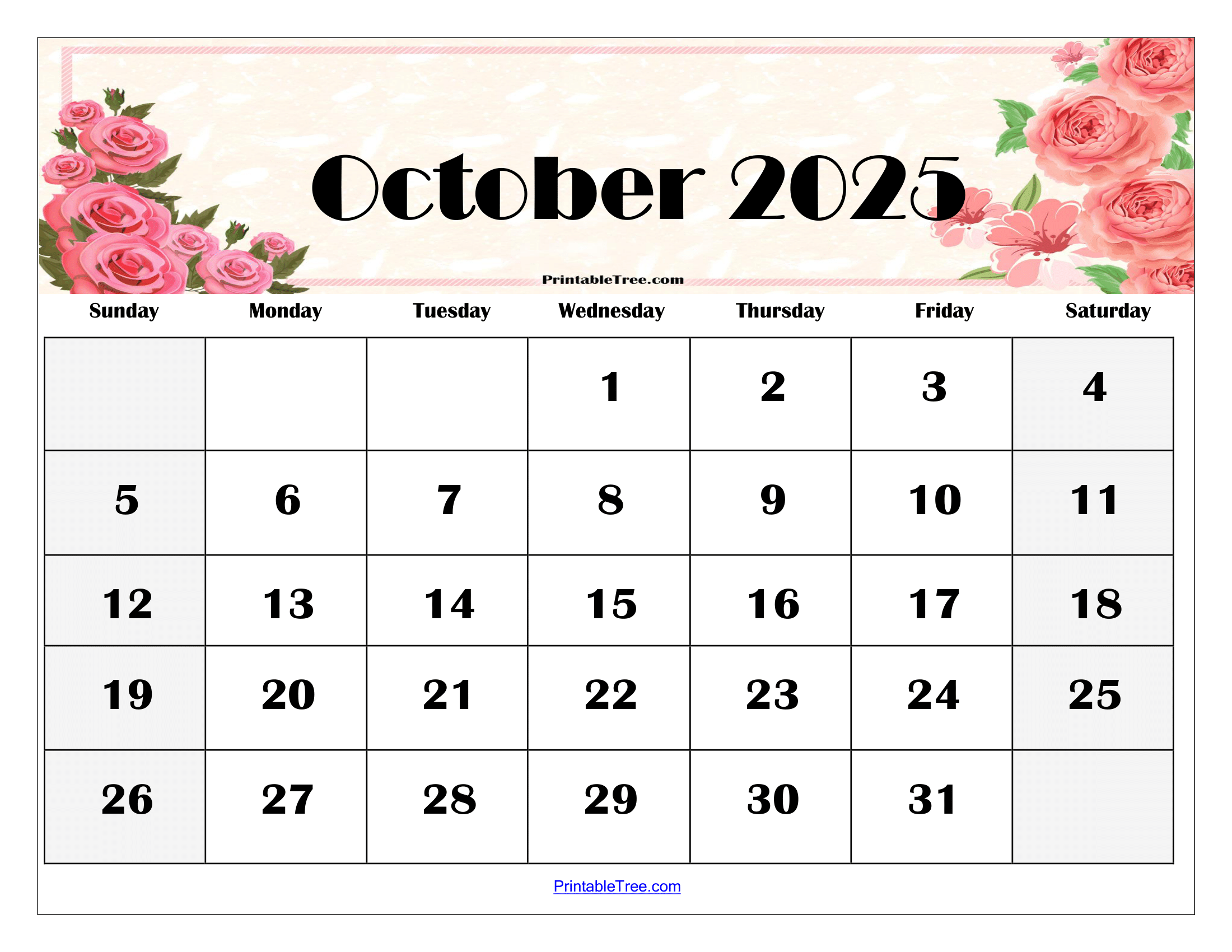 Printable Calendar October 2025 Free