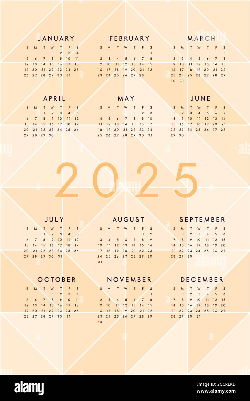 Orange 2025 Calendar Template With Mosaic Translucent Triangles 