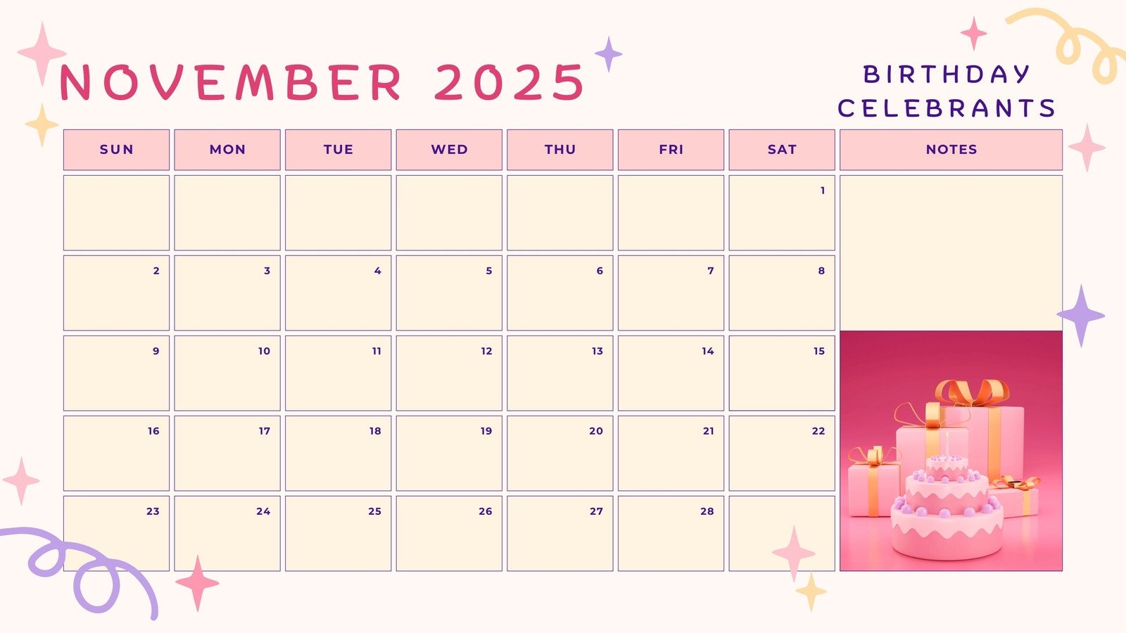 Page 4 Free Printable Customizable Birthday Calendar Templates Canva